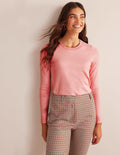 Pull Catriona col rond en coton-Peau de pêche
