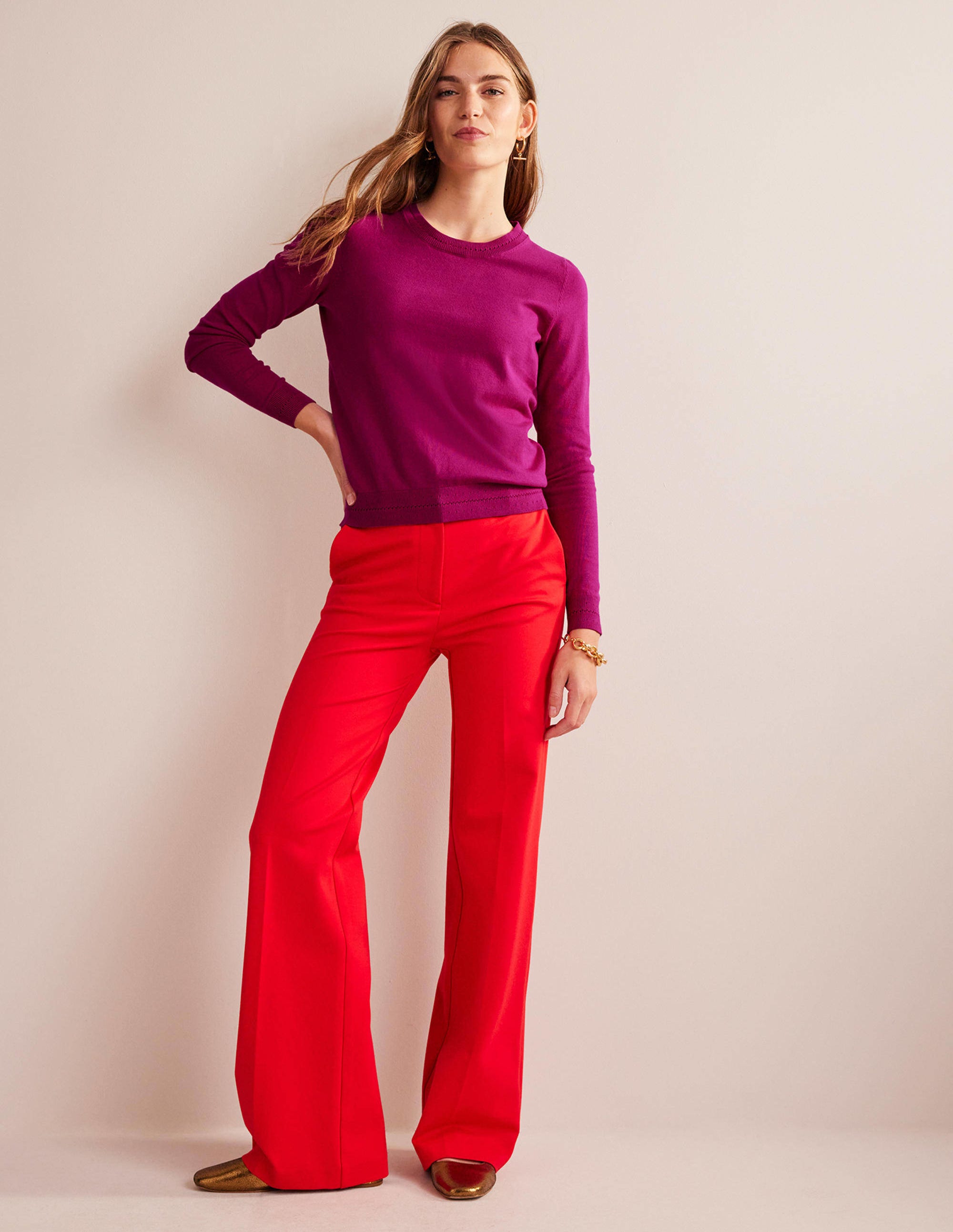 Pull Catriona col rond en coton-Fuchsia festival - Image 4