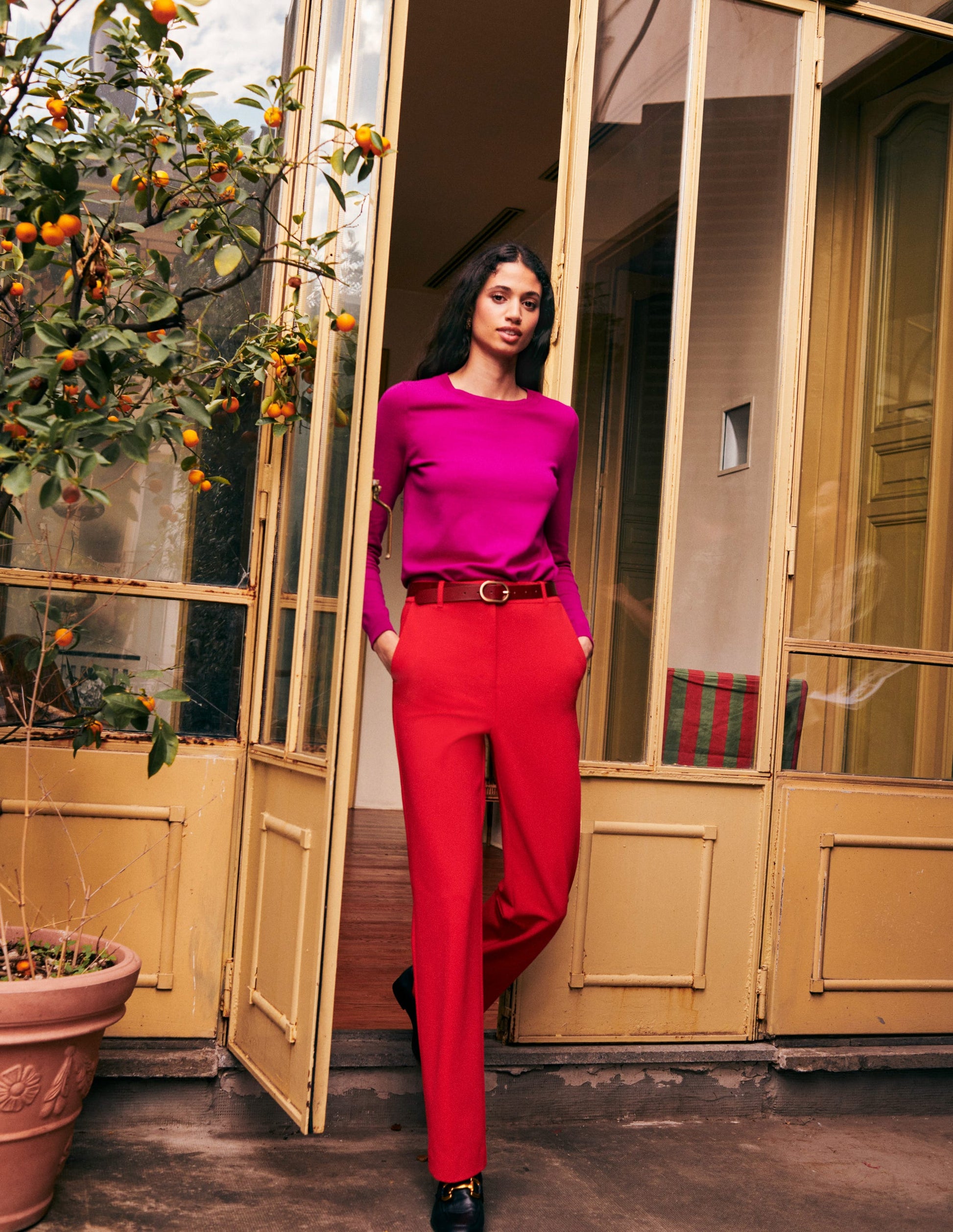 Pull Catriona col rond en coton-Fuchsia festival-5