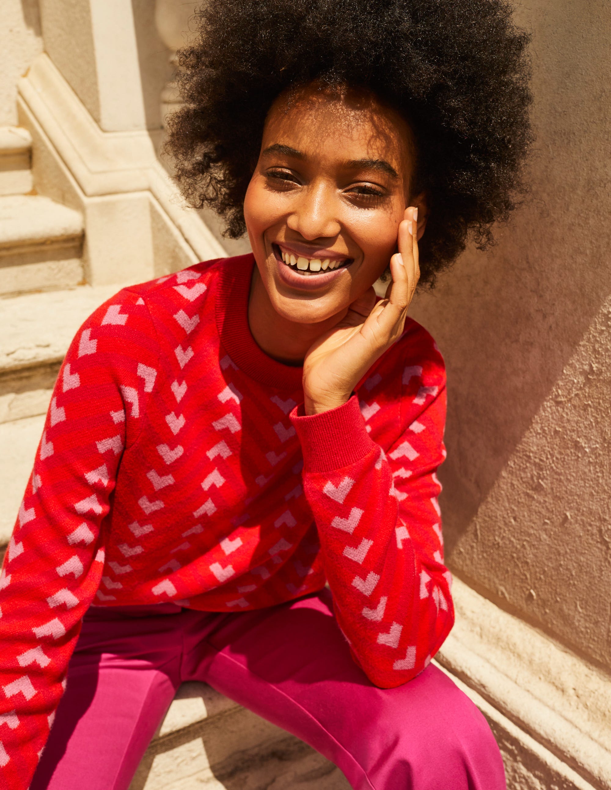 Jacquard-Pullover-Cranberry-Rot, Chevron geo - Image 5