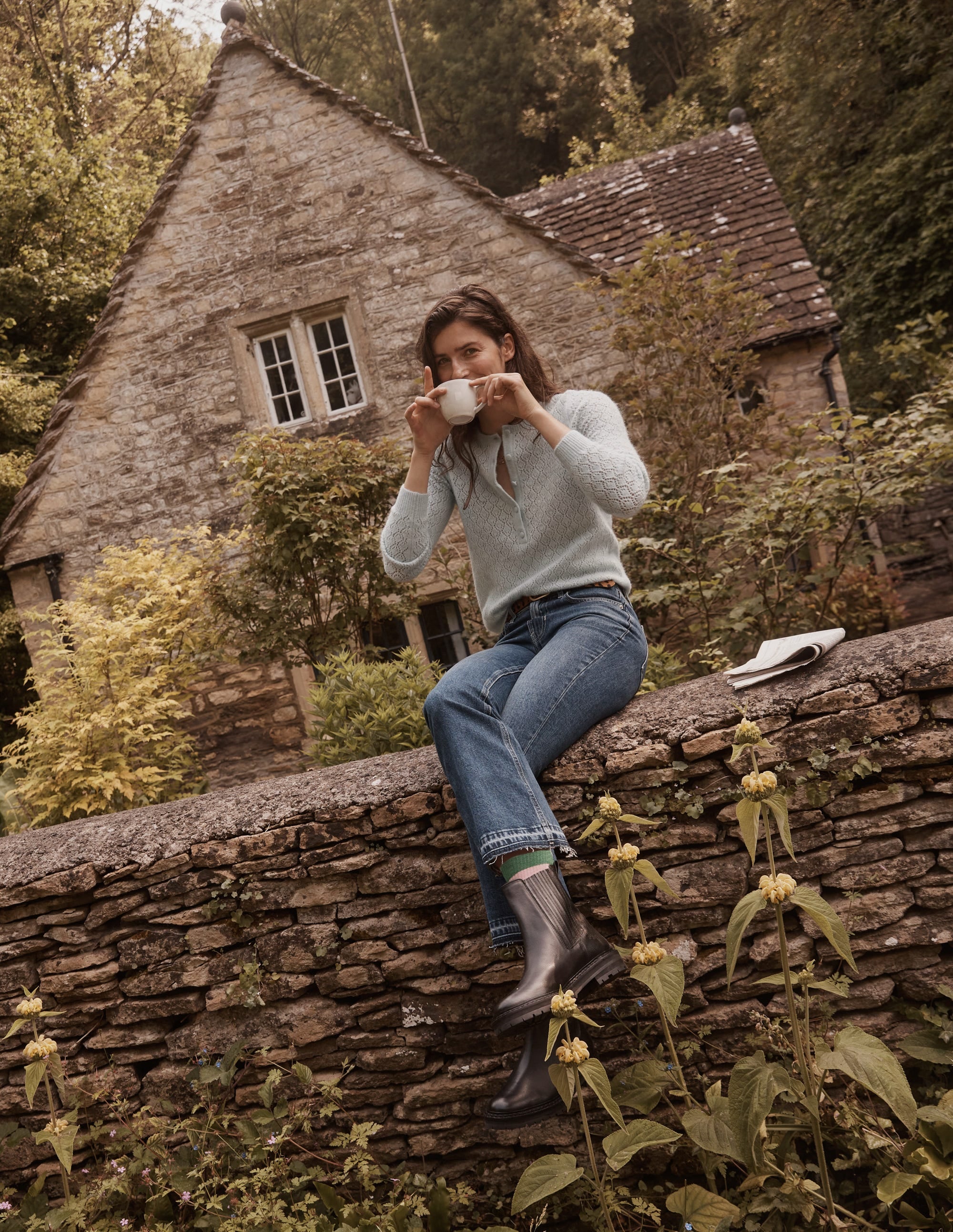 Flauschiger Henley-Pointelle-Pullover-Golfstrom - Image 5
