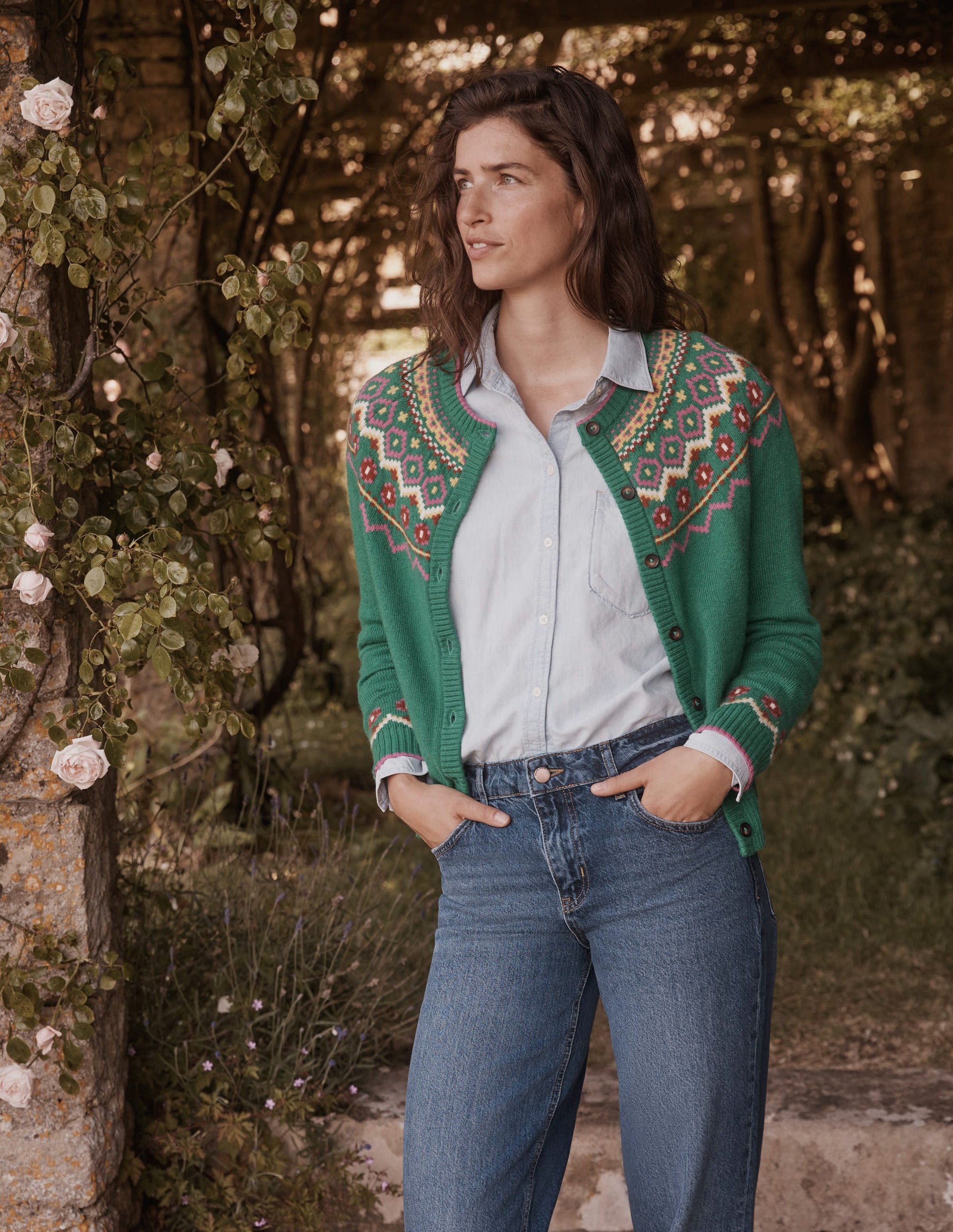 Edie Fair-Isle-Strickjacke-Grün Fair-Isle-5