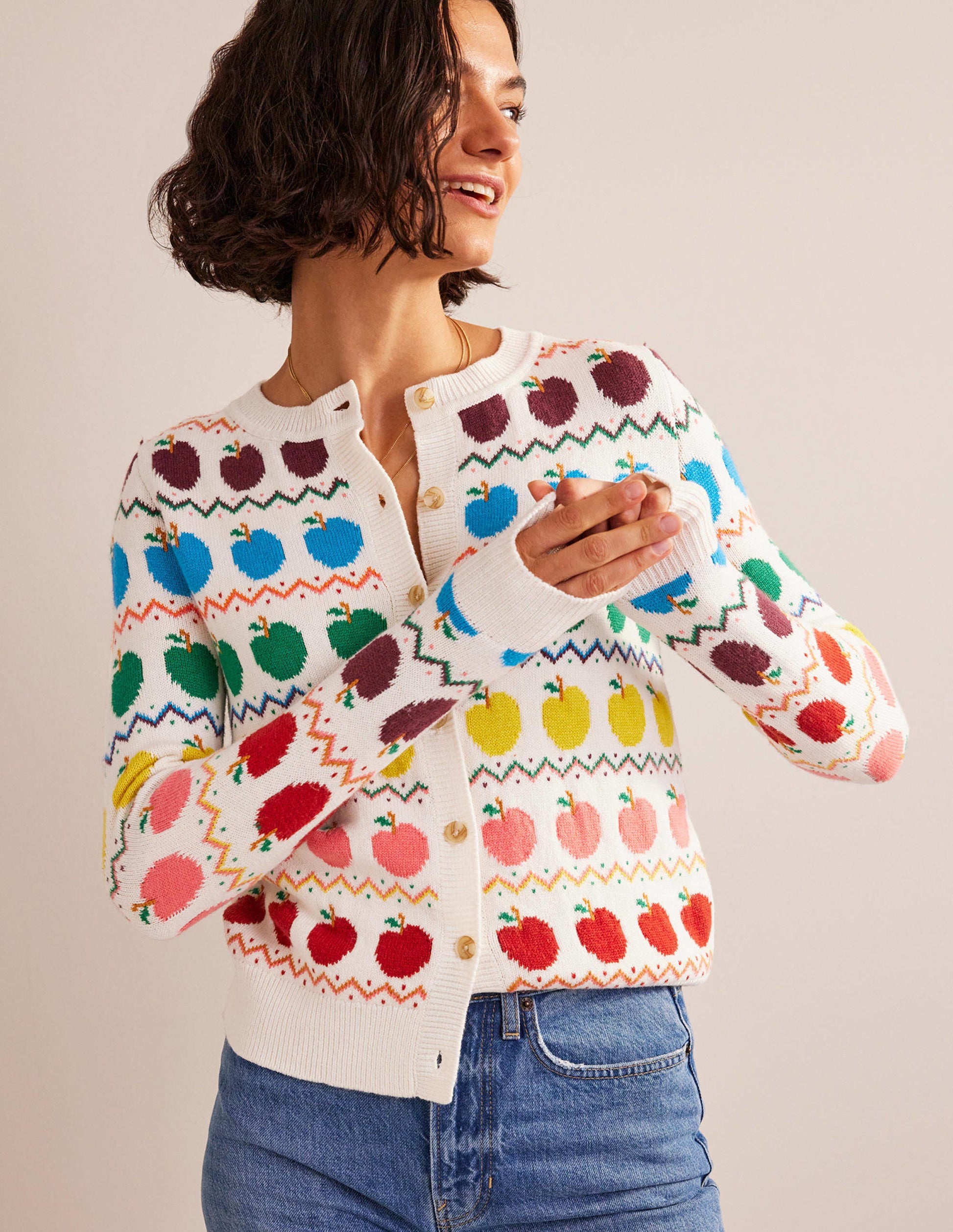 Cardigan Edie à motif jacquard-Motif jacquard pomme-1