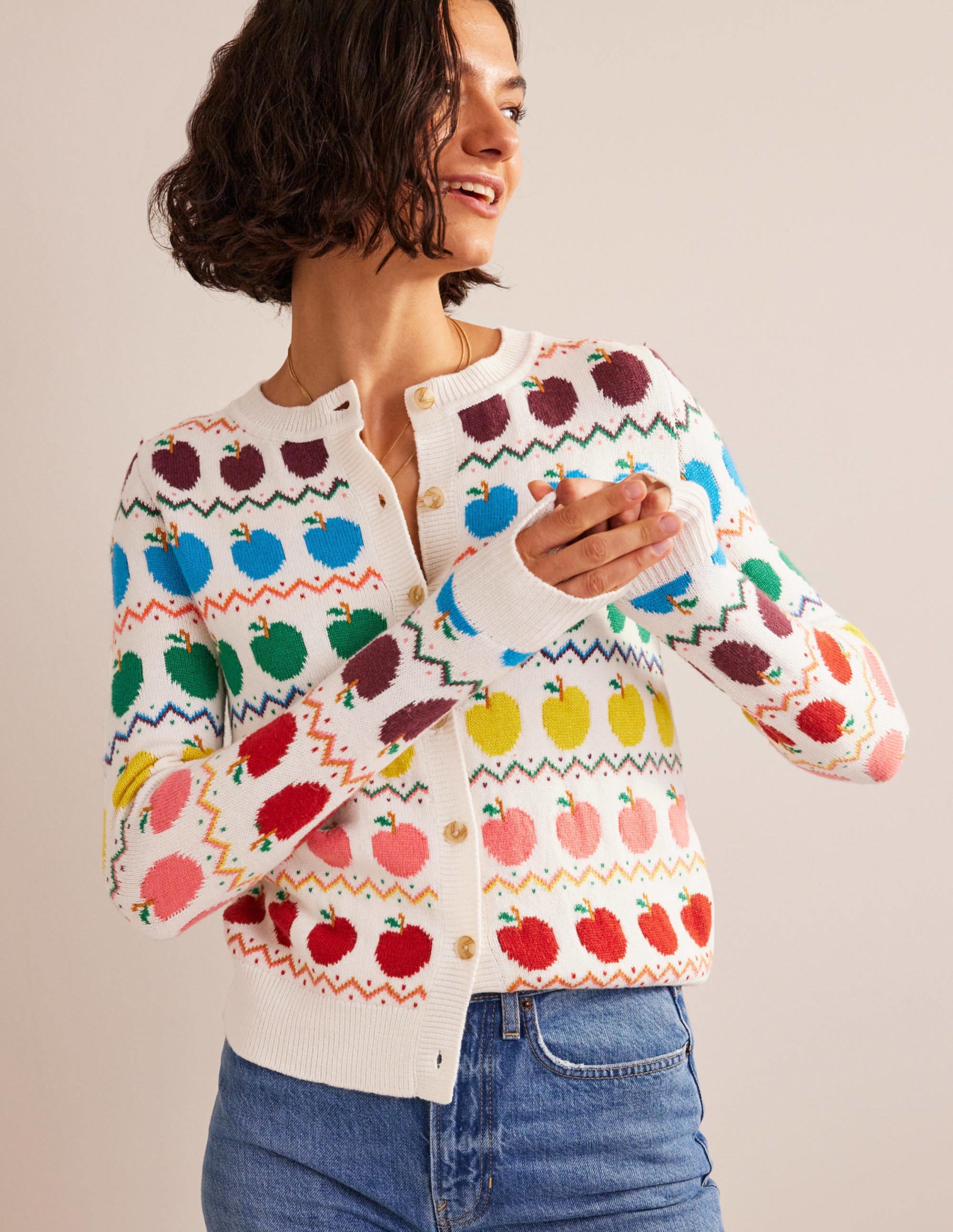 Cardigan Edie à motif jacquard-Motif jacquard pomme - Image 1