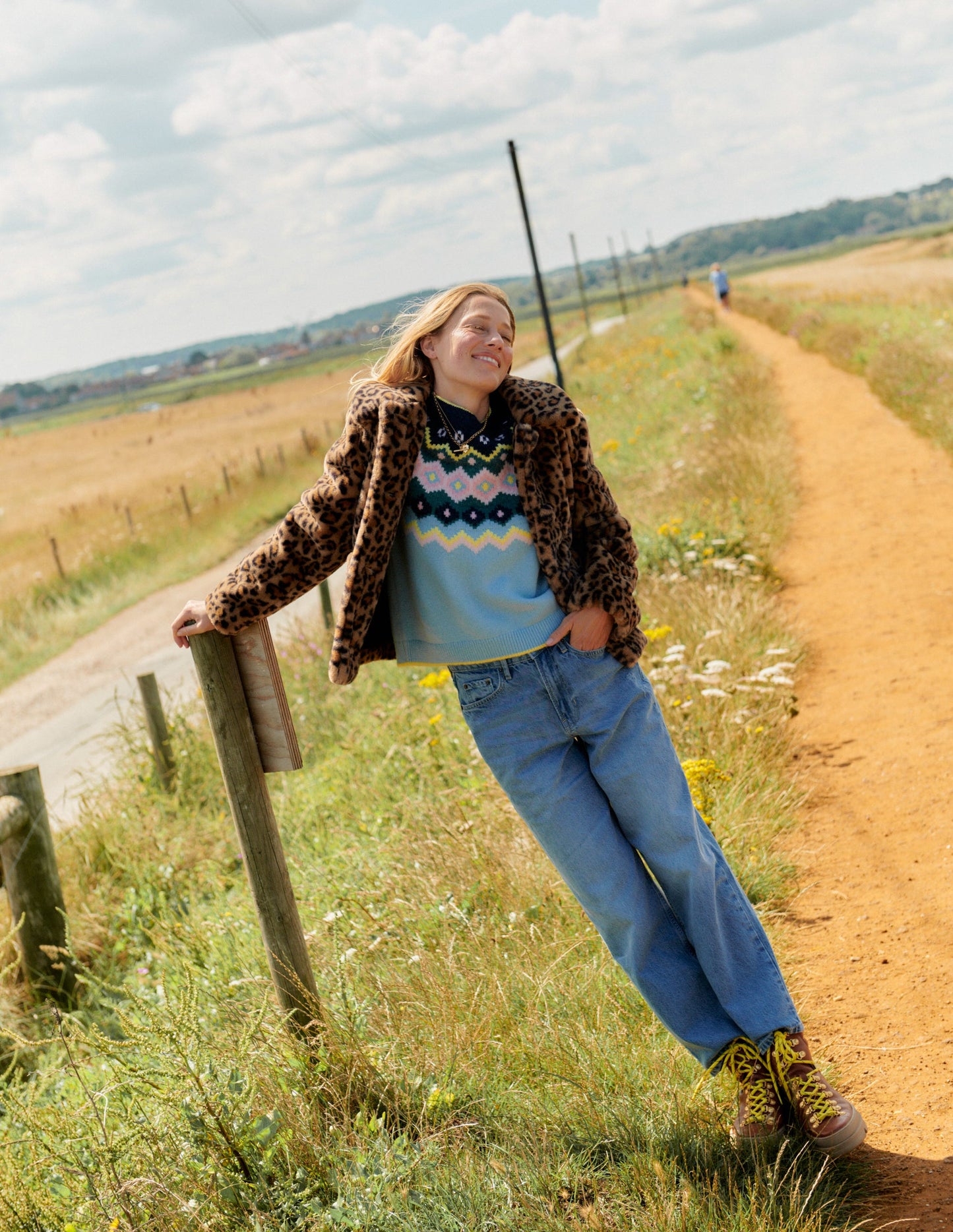 Edie Fair-Isle-Pullover-Blau Diamant Streifen