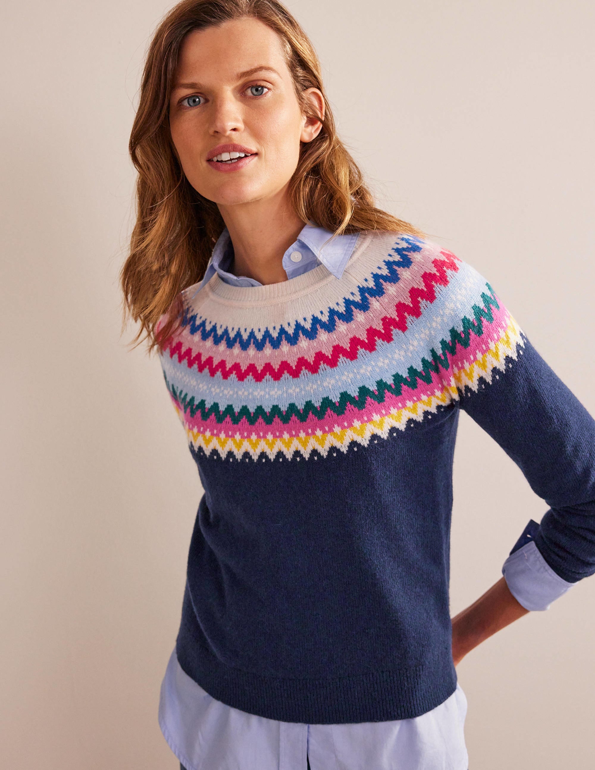 Edie Fair-Isle-Pullover-Klassisches Marineblau Fair-Isle - Image 1