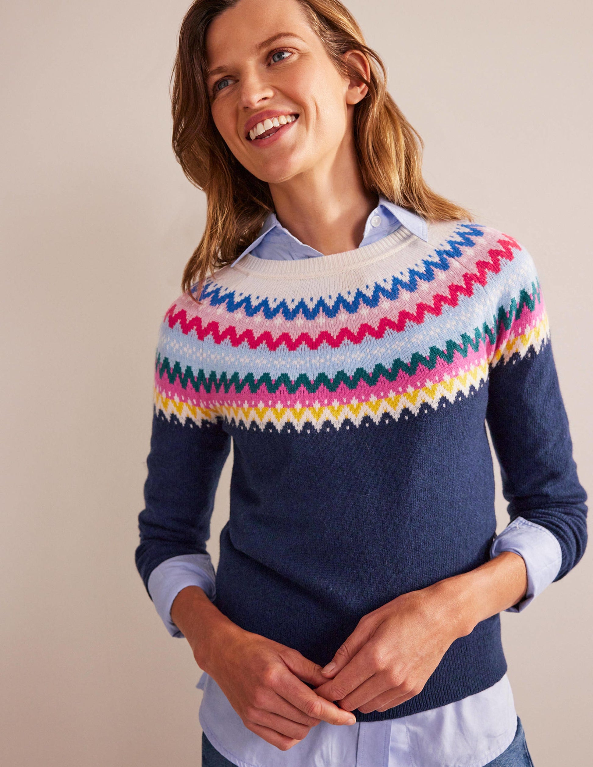 Edie Fair-Isle-Pullover-Klassisches Marineblau Fair-Isle-4