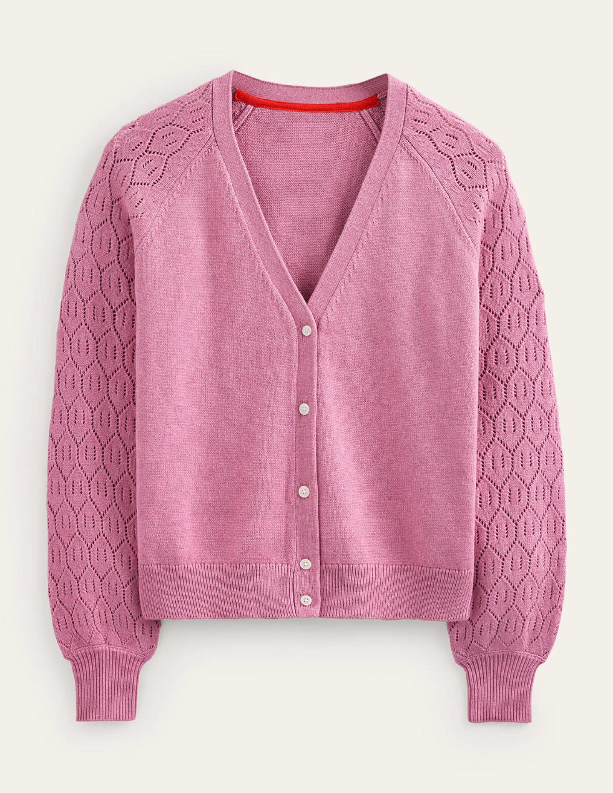 Pointelle Sleeve Cardigan-Strawberry Sherbet - Image 8