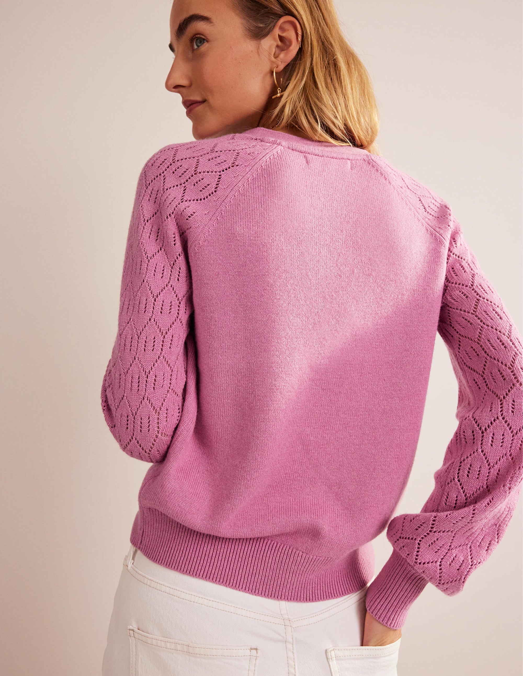 Pointelle Sleeve Cardigan-Strawberry Sherbet - Image 3