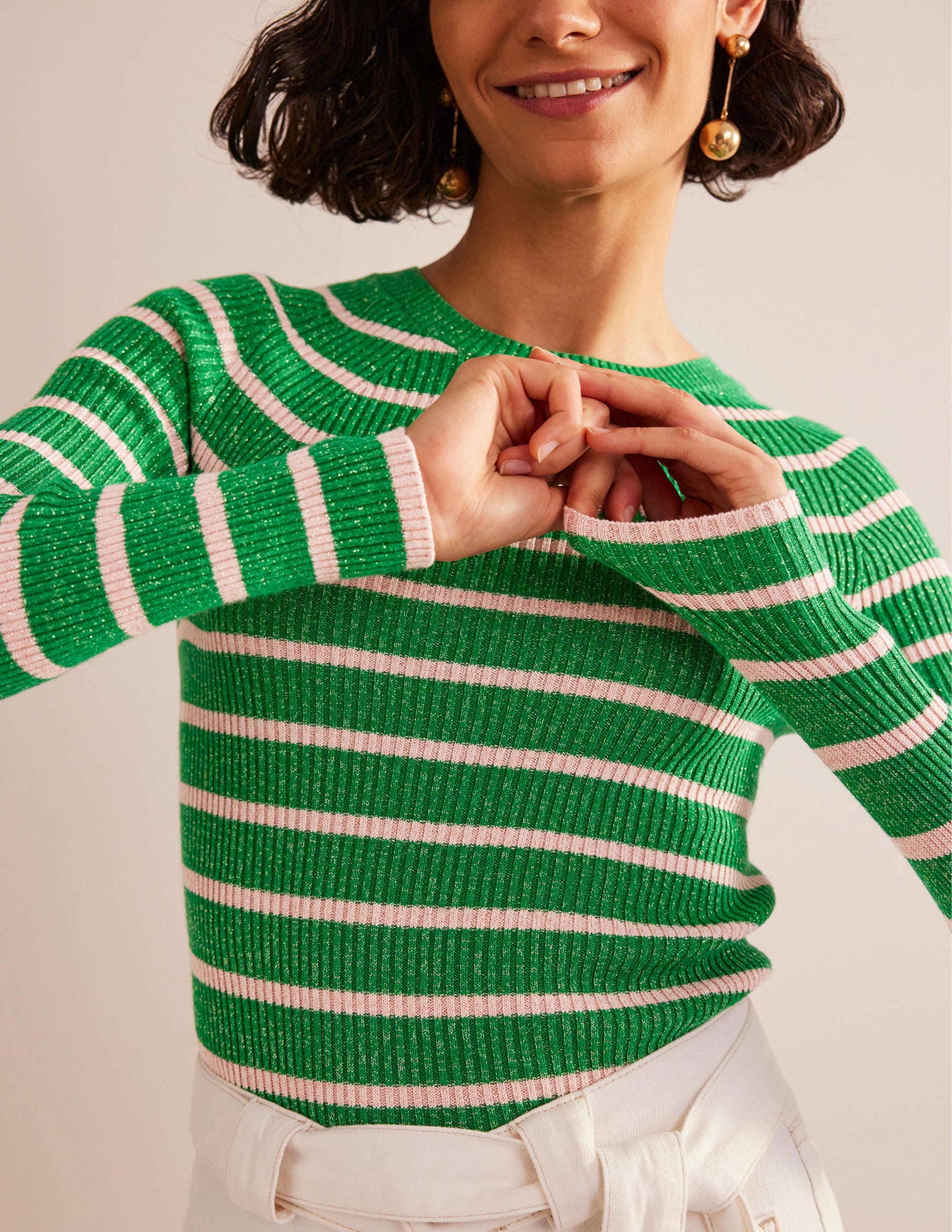 Pull Effie à rayures scintillantes-Vert prairie, rose craie - Image 2