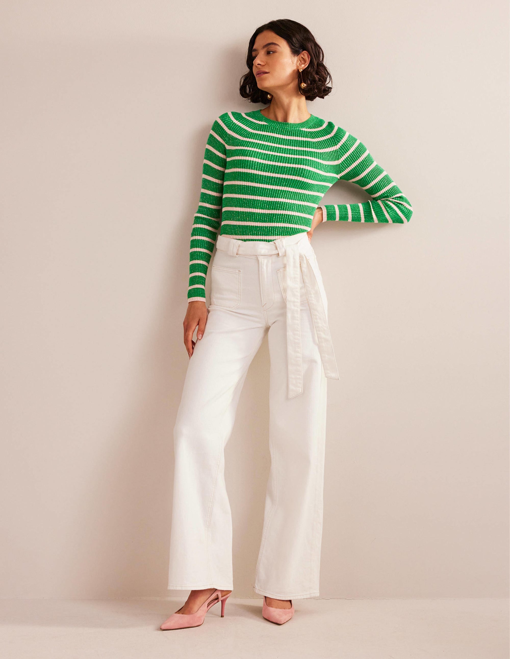 Pull Effie à rayures scintillantes-Vert prairie, rose craie - Image 4