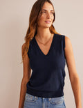 Catriona Baumwoll-Top mit V-Ausschnitt-Marineblau