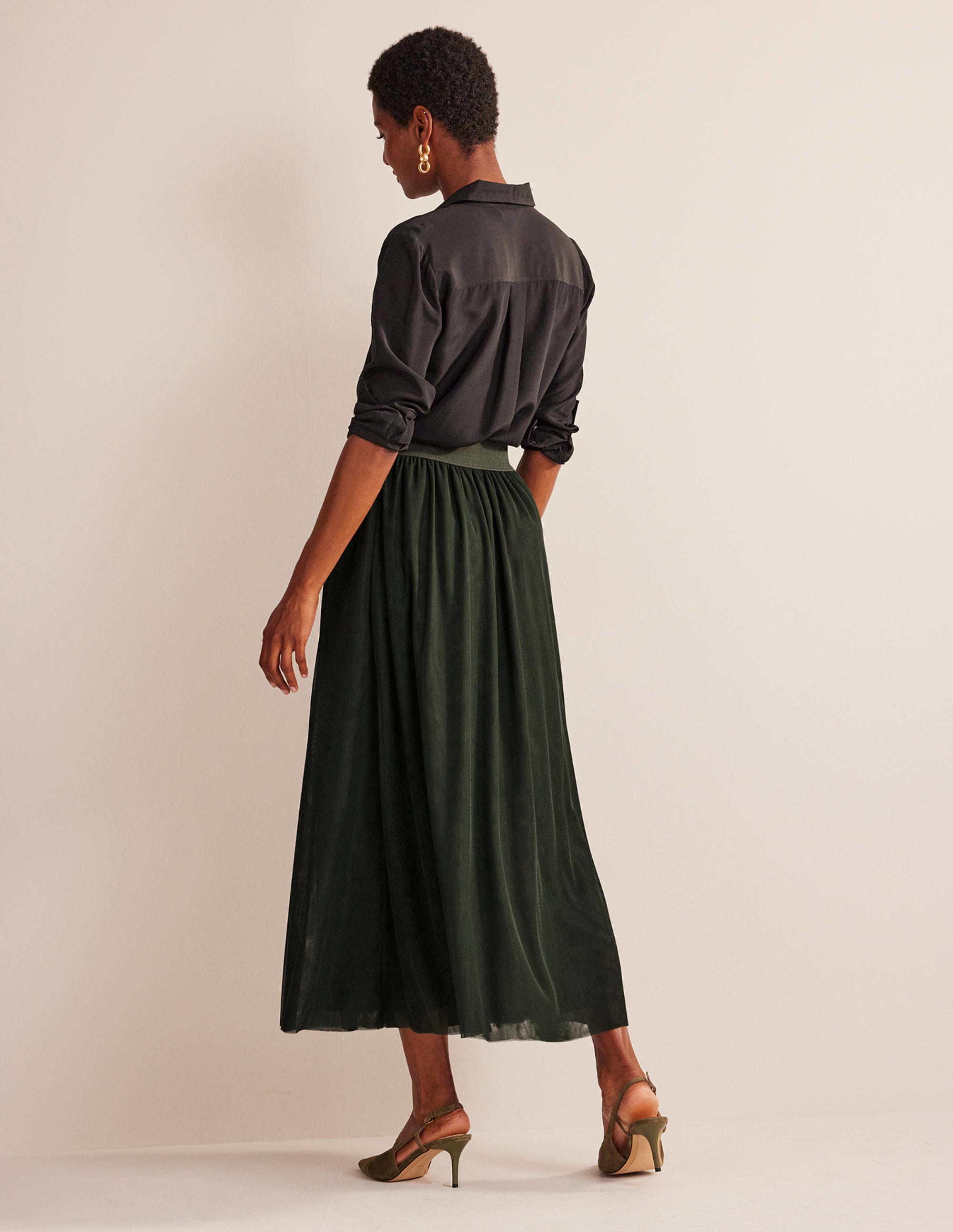 Midi-Tellerrock aus Tüll-Khaki - Image 6