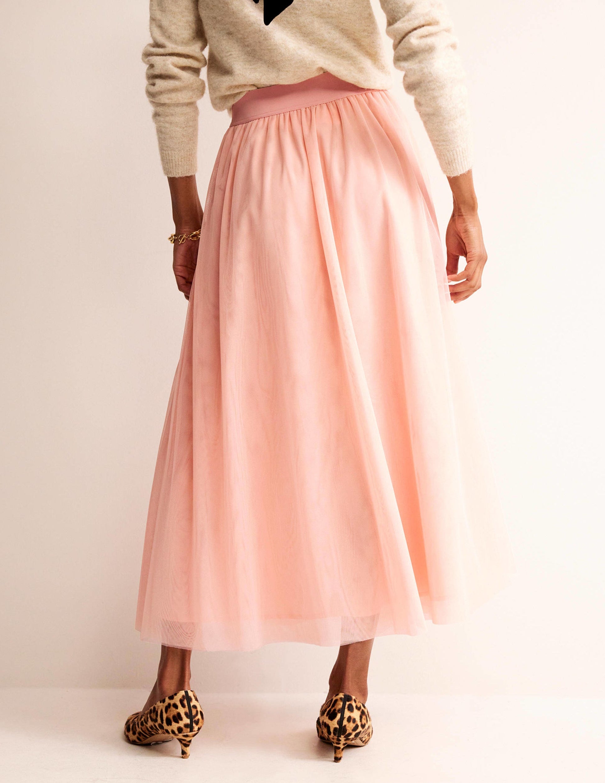 Midi-Tellerrock aus Tüll-Pink-3