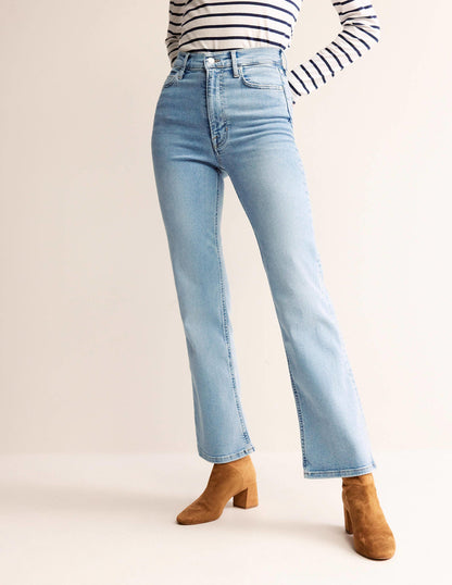 Hoch geschnittene Jeans mit klassisch geradem Bein-Helles Vintageblau