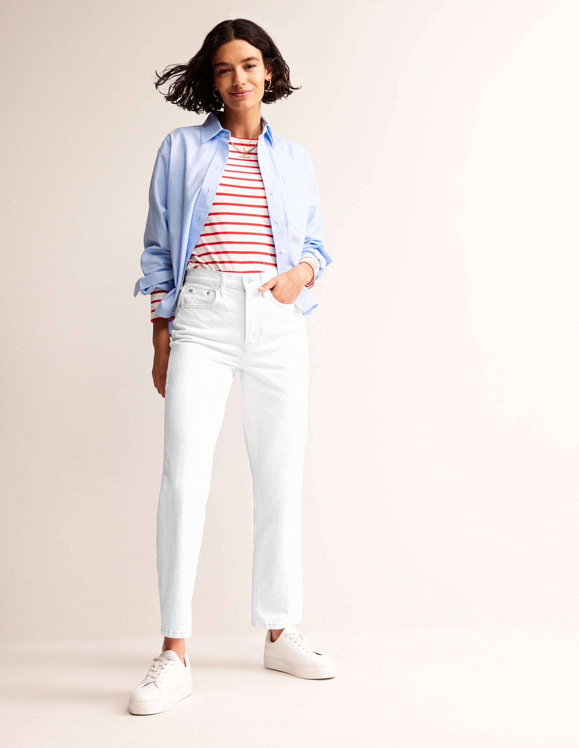 Jean droit à taille haute-Blanc - Image 1