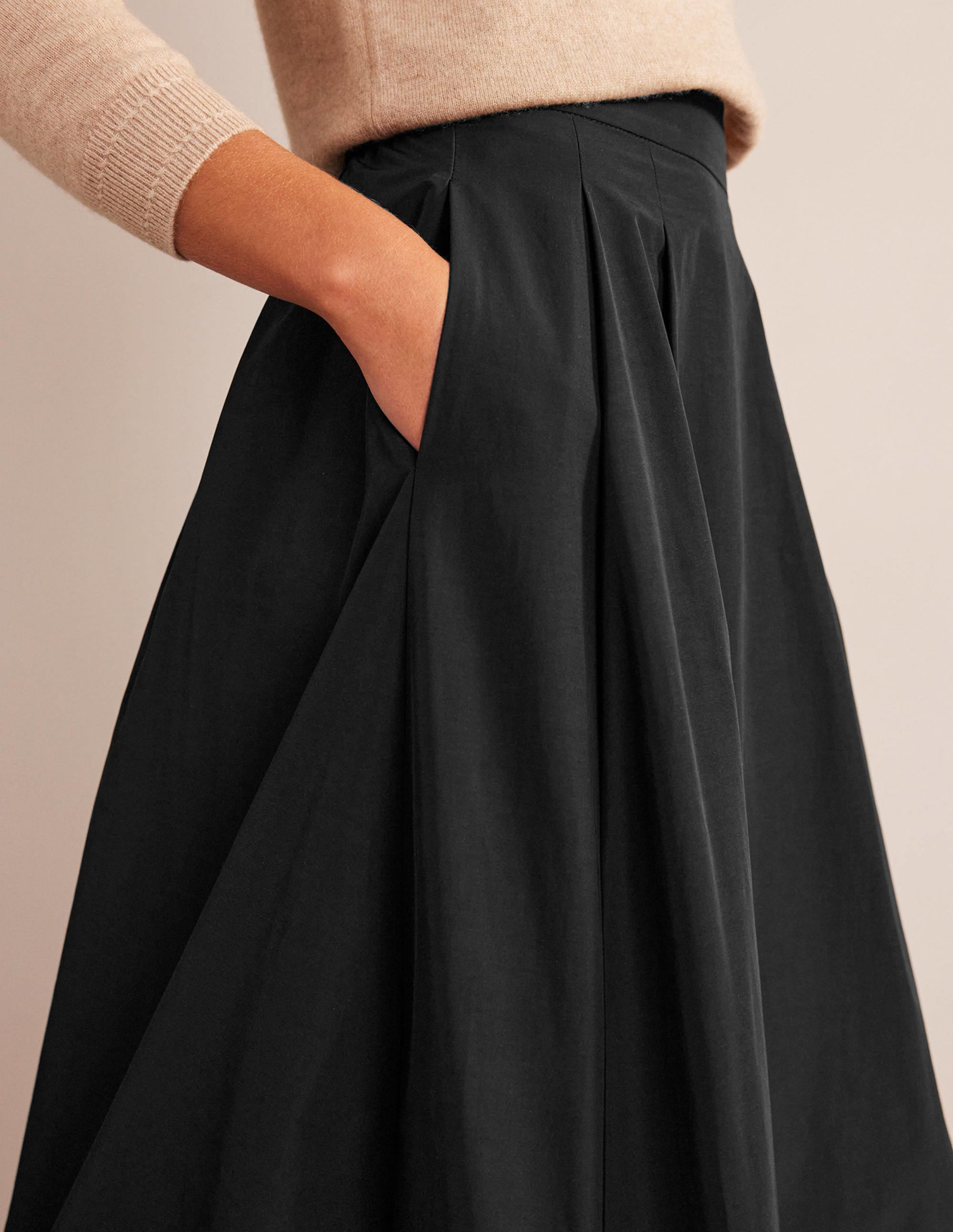 Taffeta Pull-on Midi Skirt-Black - Image 2