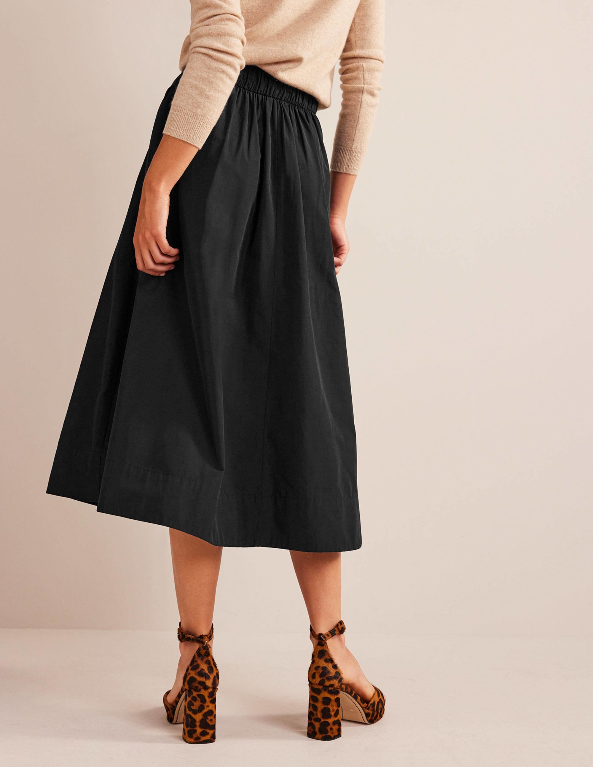 Taffeta Pull-on Midi Skirt-Black - Image 3