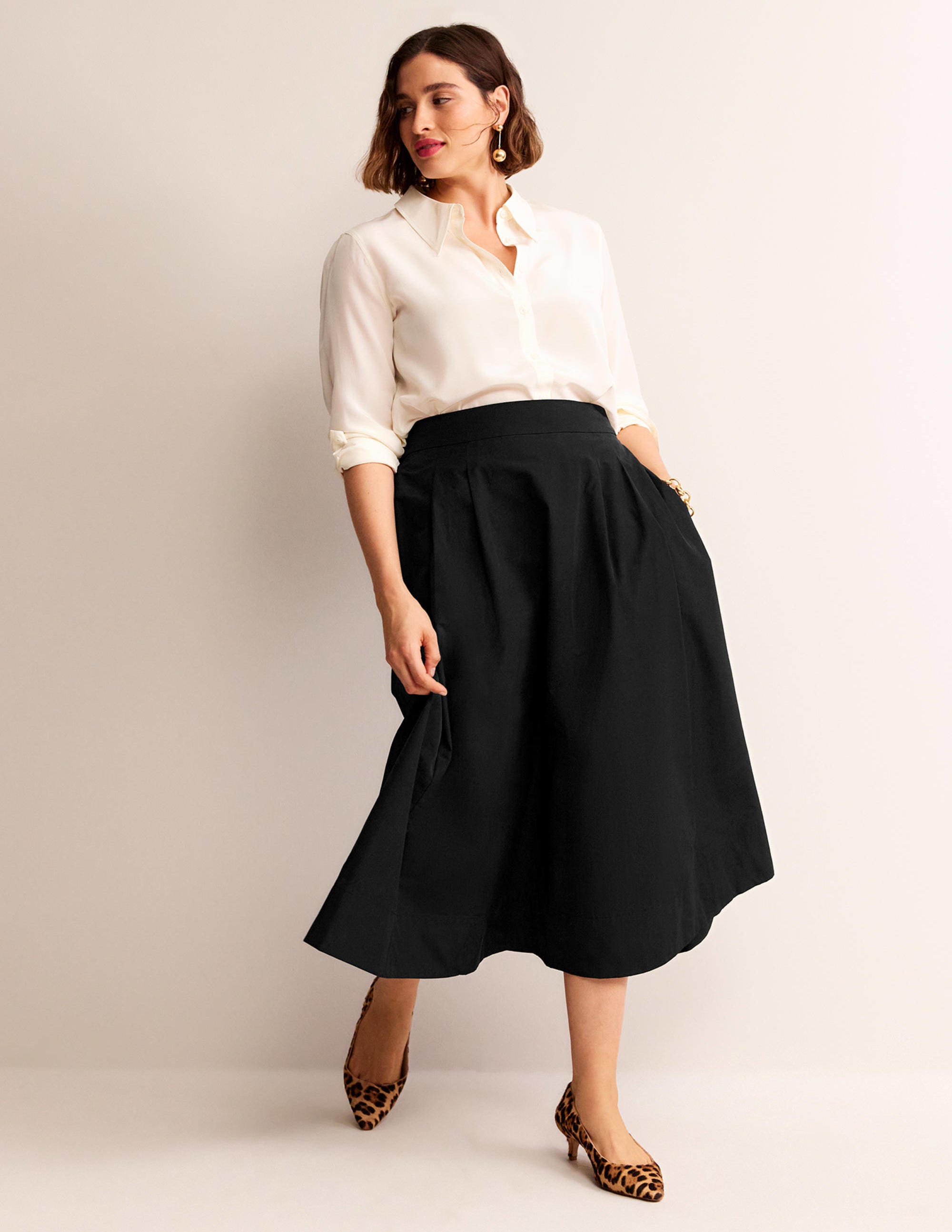 Taffeta Pull-on Midi Skirt-Black - Image 5