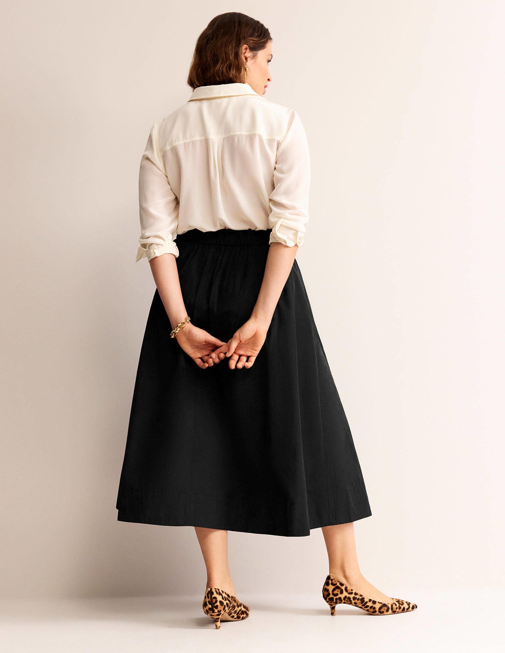 Taffeta Pull-on Midi Skirt-Black-6