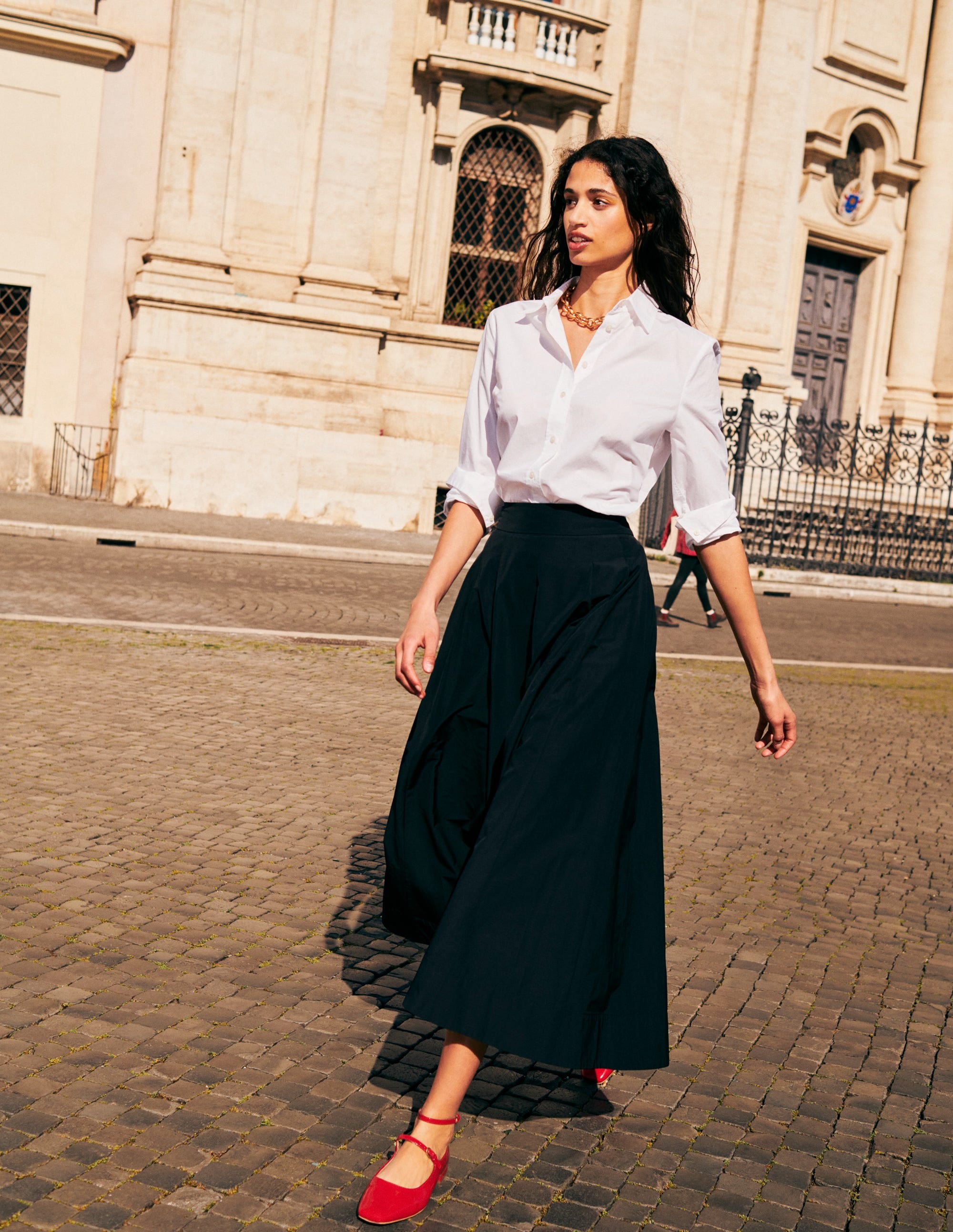 Taffeta Pull-on Midi Skirt-Black - Image 7