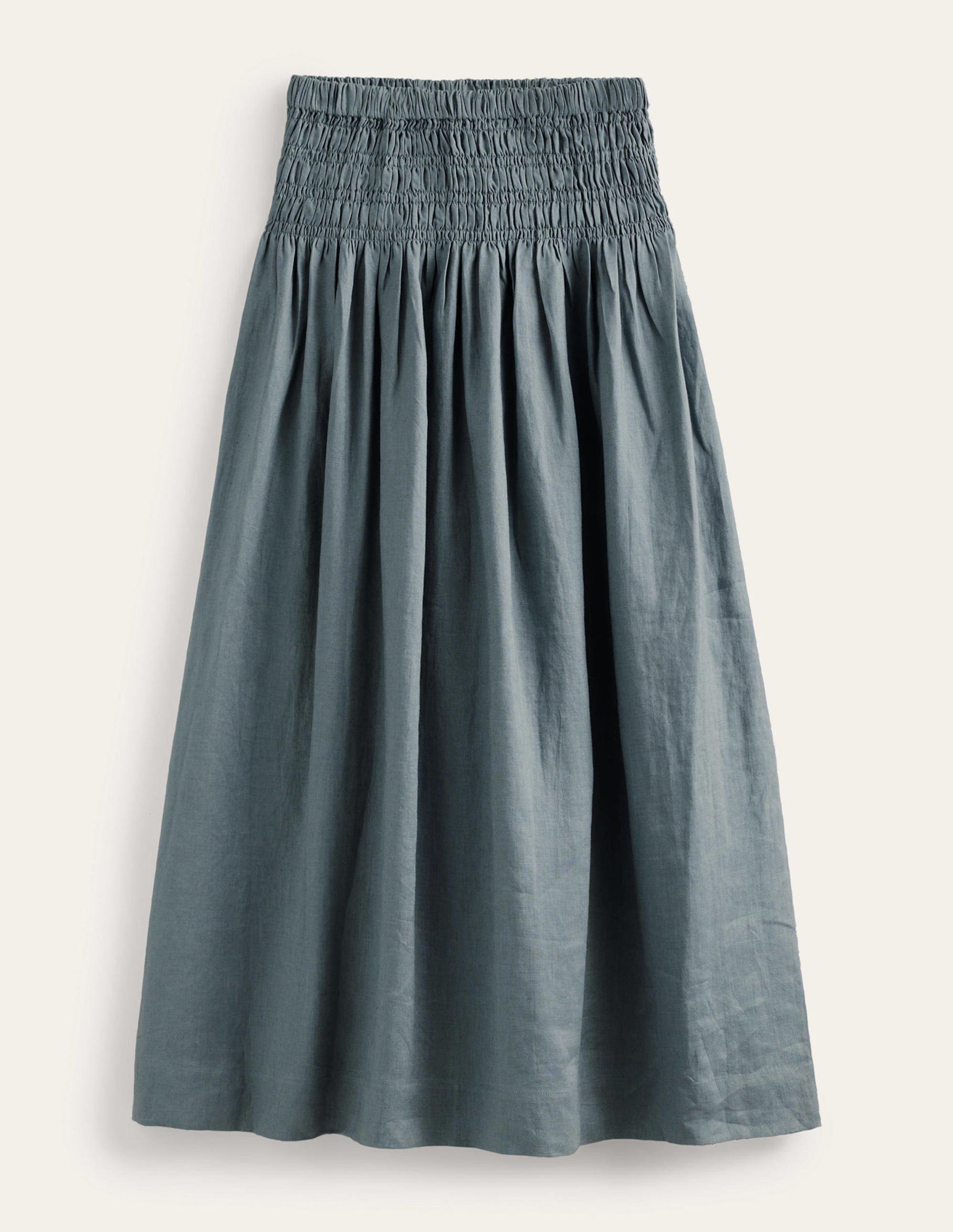 Jupe midi à taille froncée en lin-Eaux profondes-5
