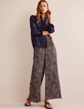 Plissierte Hose mit weitem Bein aus Satin-Helles Marineblau, Palast