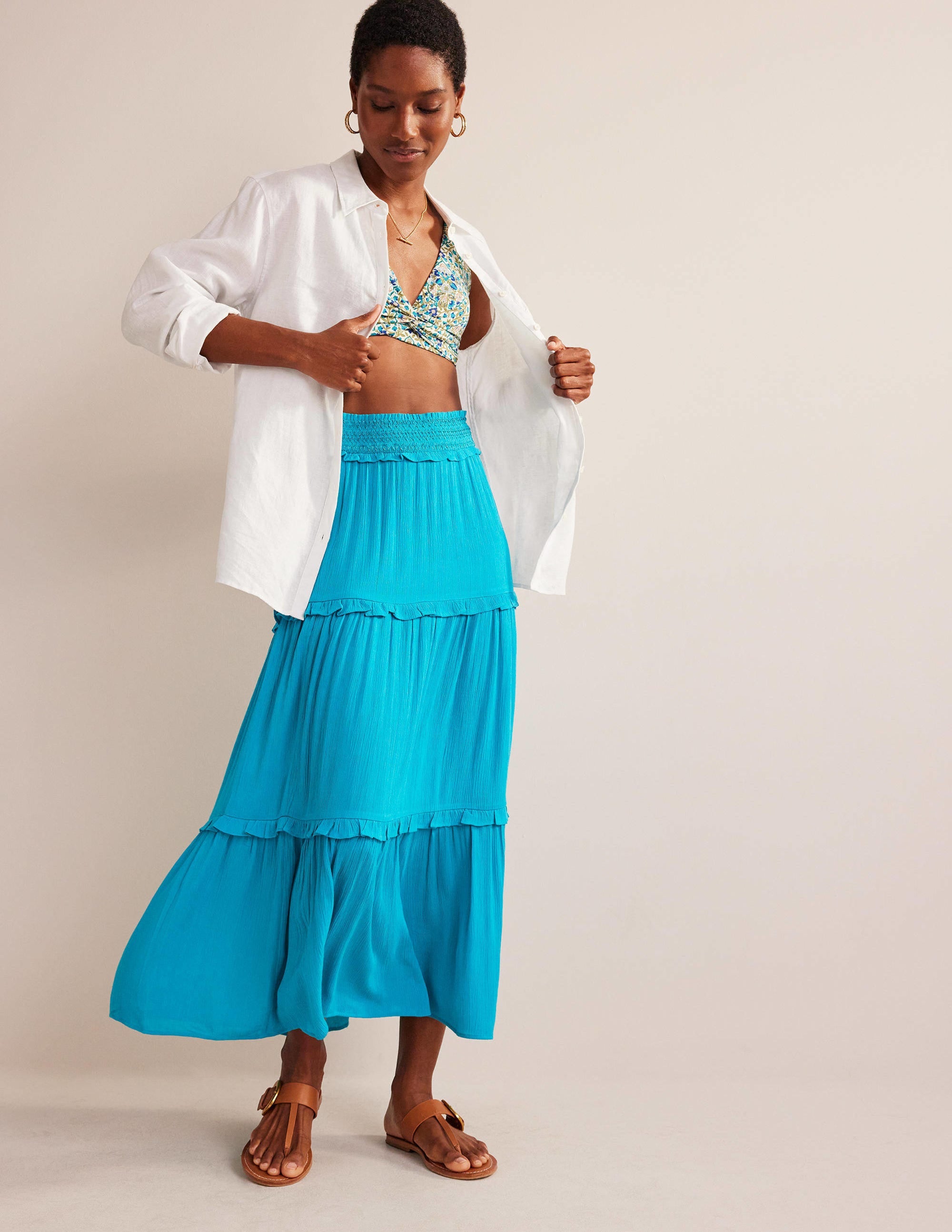 Urlaubs-Rock mit gesmokter Taille-Ultramarinblau - Image 1