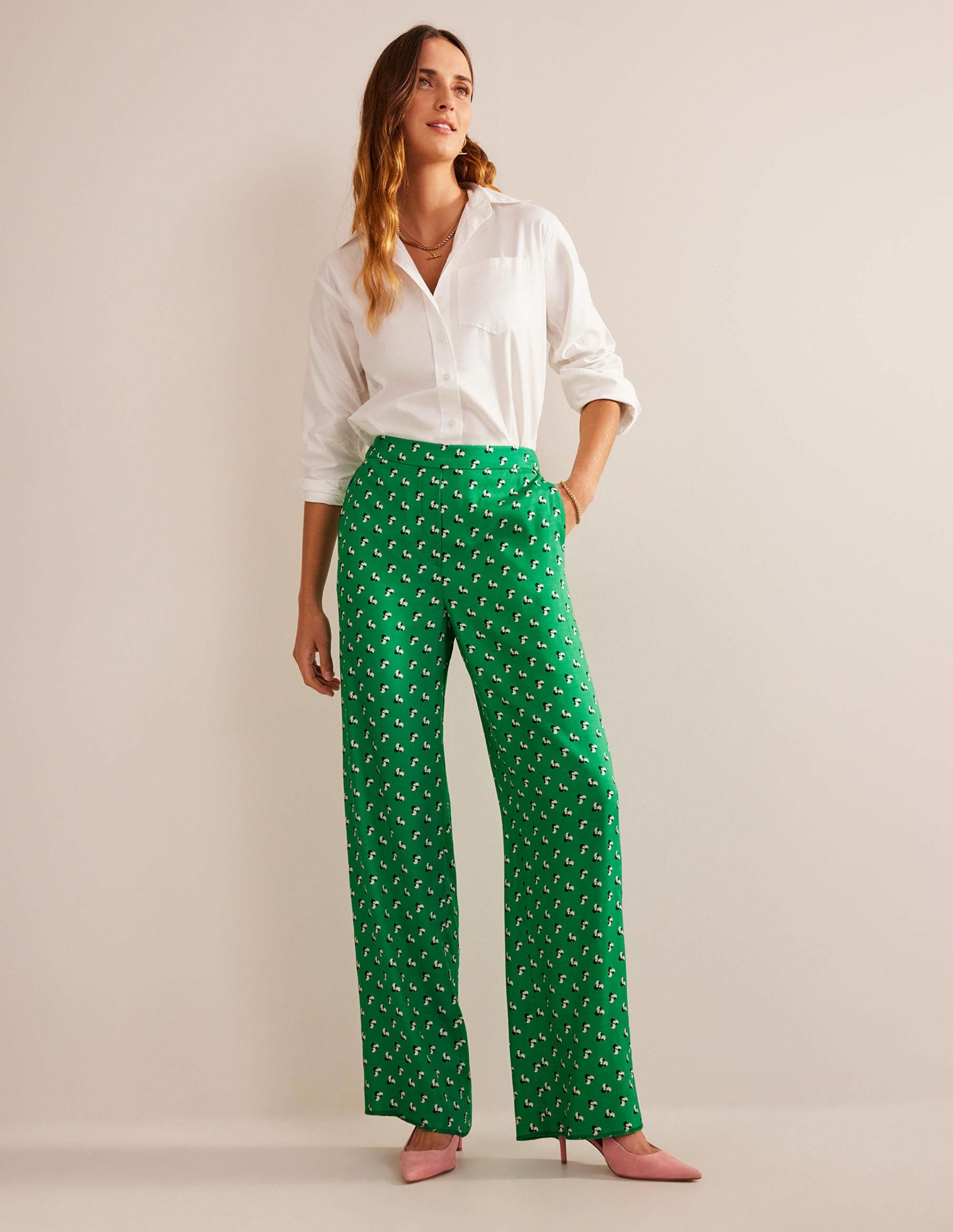 Pantalon imprimé à enfiler-Vert prairie, motif Falling Dot - Image 1