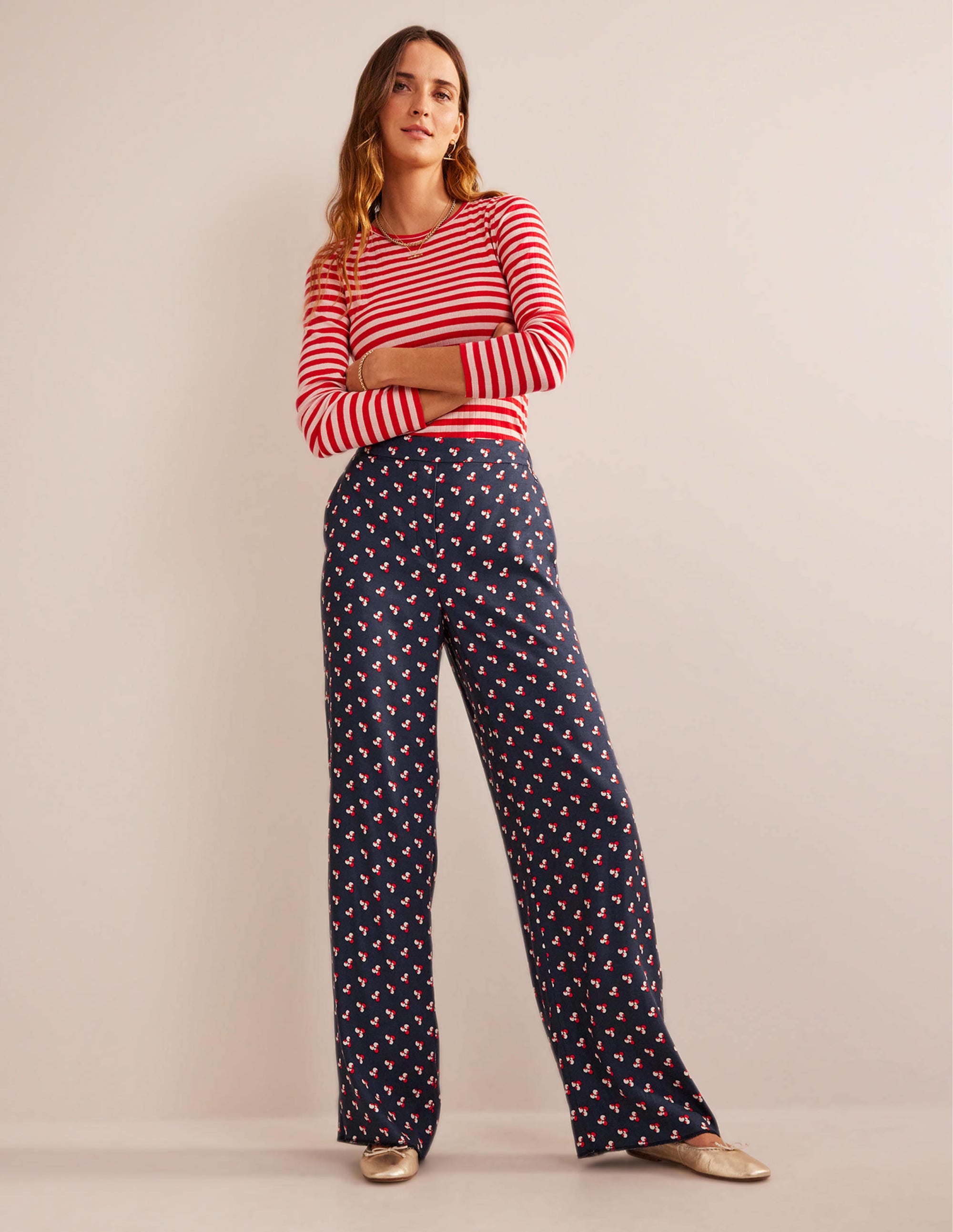 Pantalon imprimé à enfiler-Bleu marine foncé, motif Falling Dot - Image 1