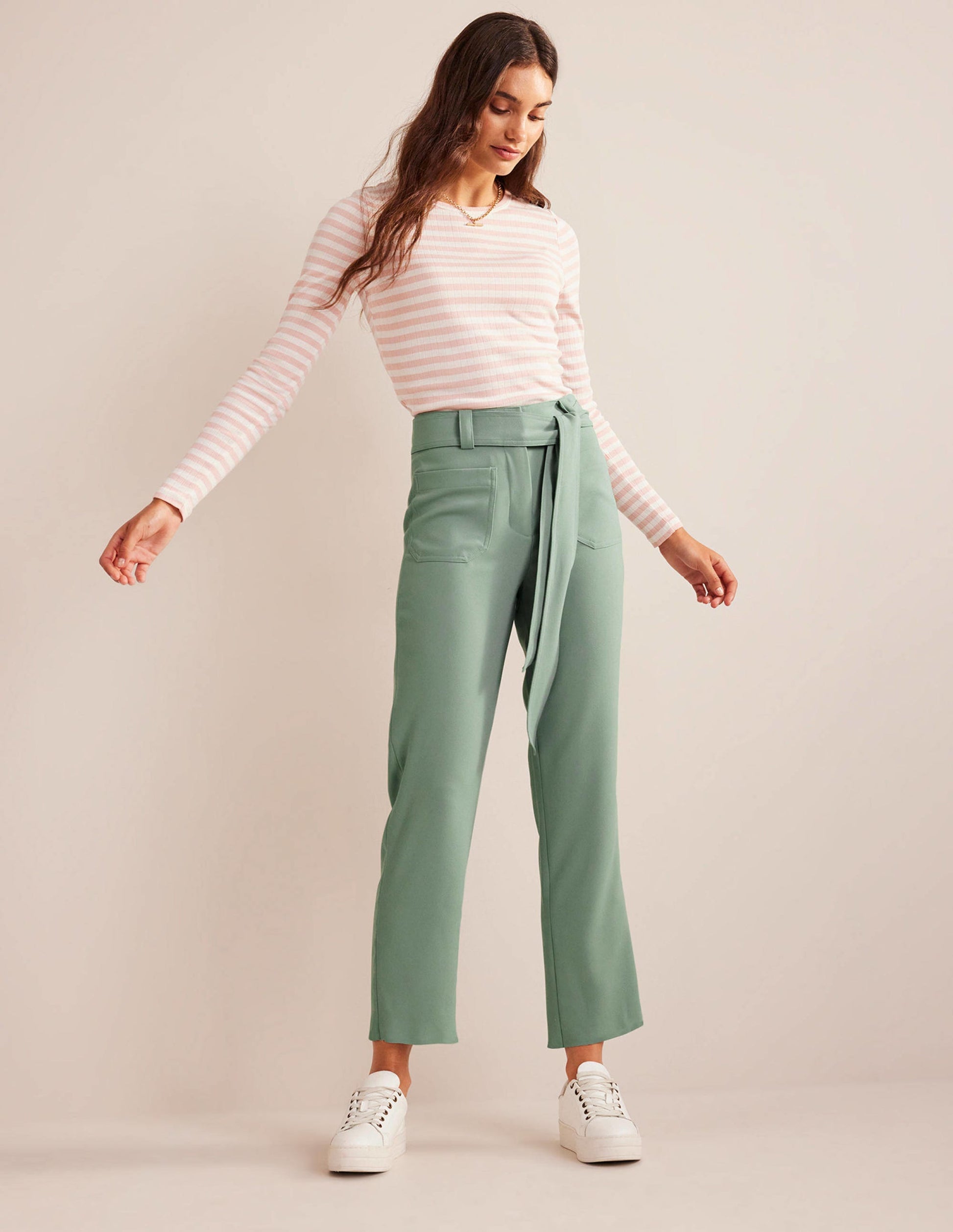 Pantalon fuselé noué à la taille-Vert iceberg-1