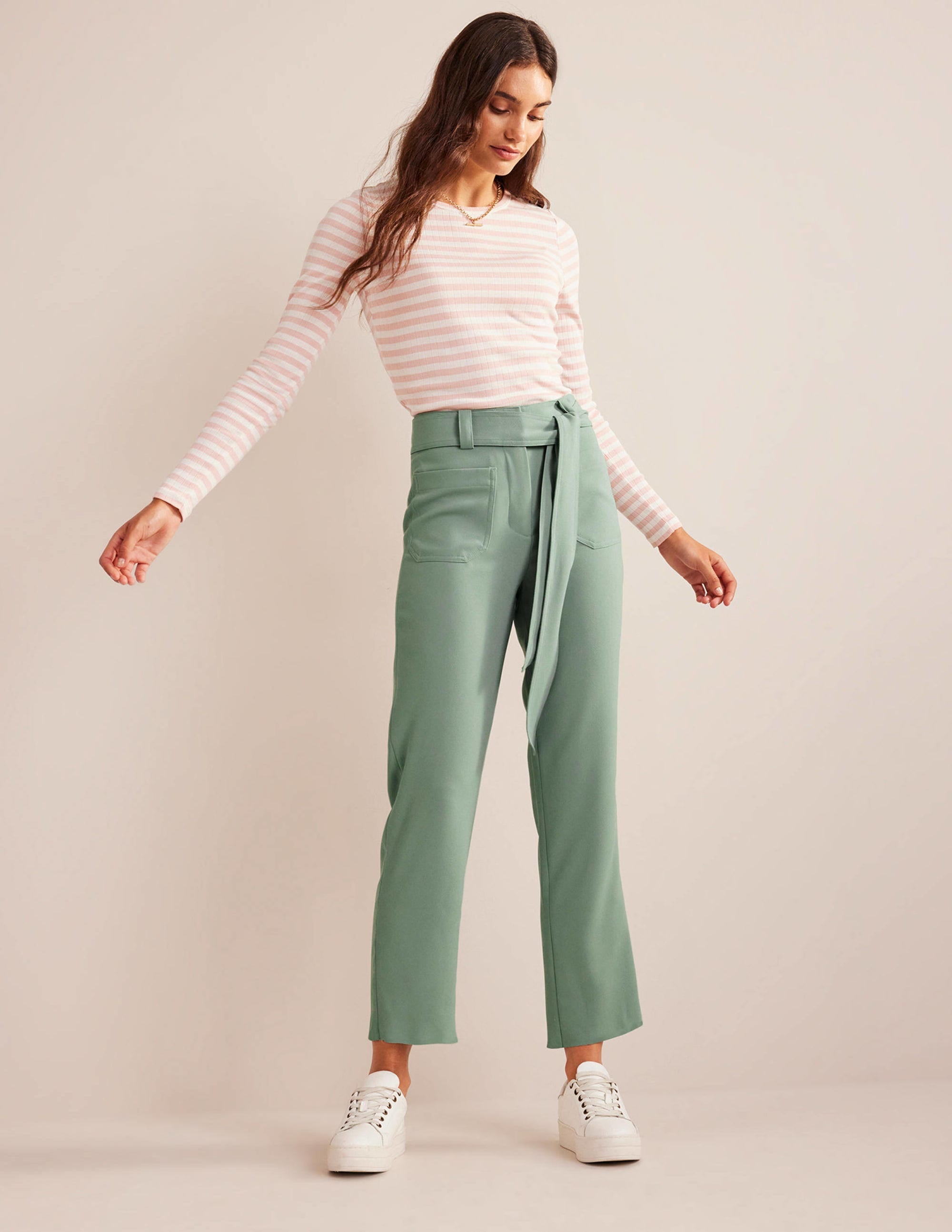 Pantalon fuselé noué à la taille-Vert iceberg - Image 1
