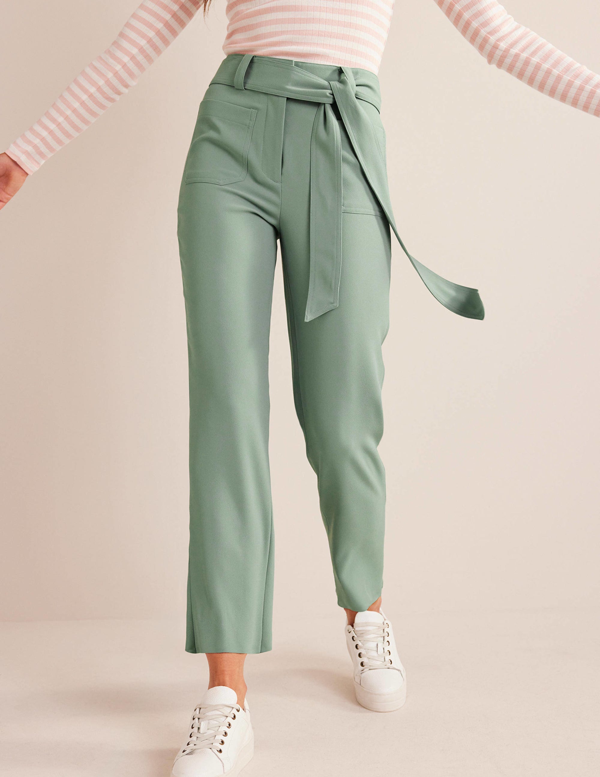 Pantalon fuselé noué à la taille-Vert iceberg - Image 4