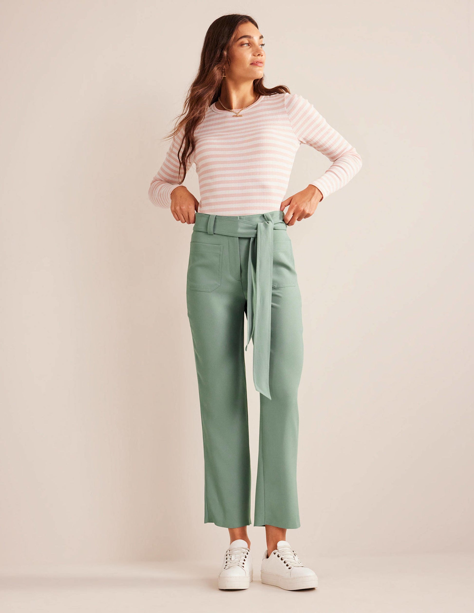 Pantalon fuselé noué à la taille-Vert iceberg-5