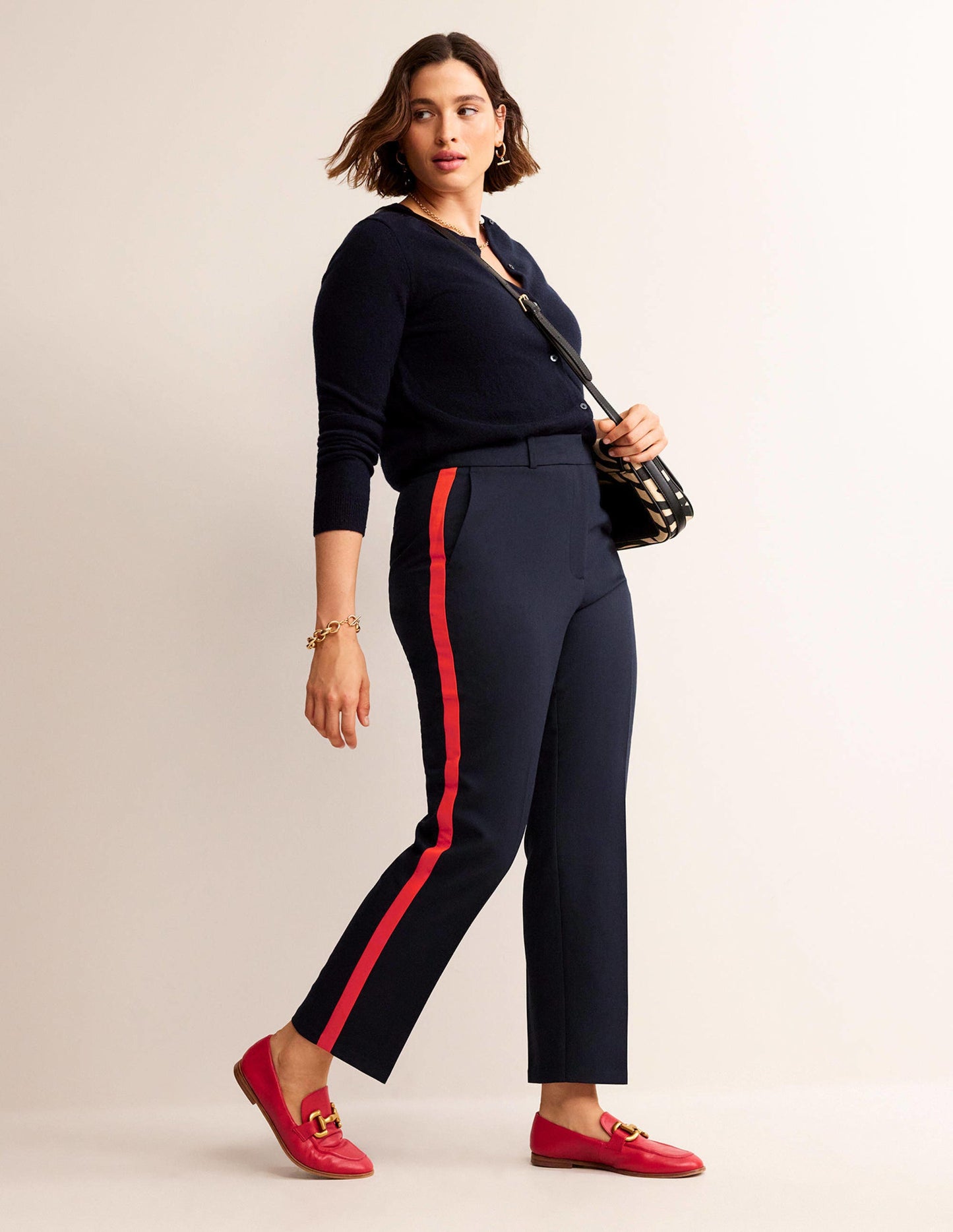 Kew Side Stripe Trousers-Navy, Red Stripe