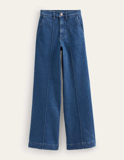 Jeans mit hohem Bund und weitem gesäumtem Bein-Vintage Blau