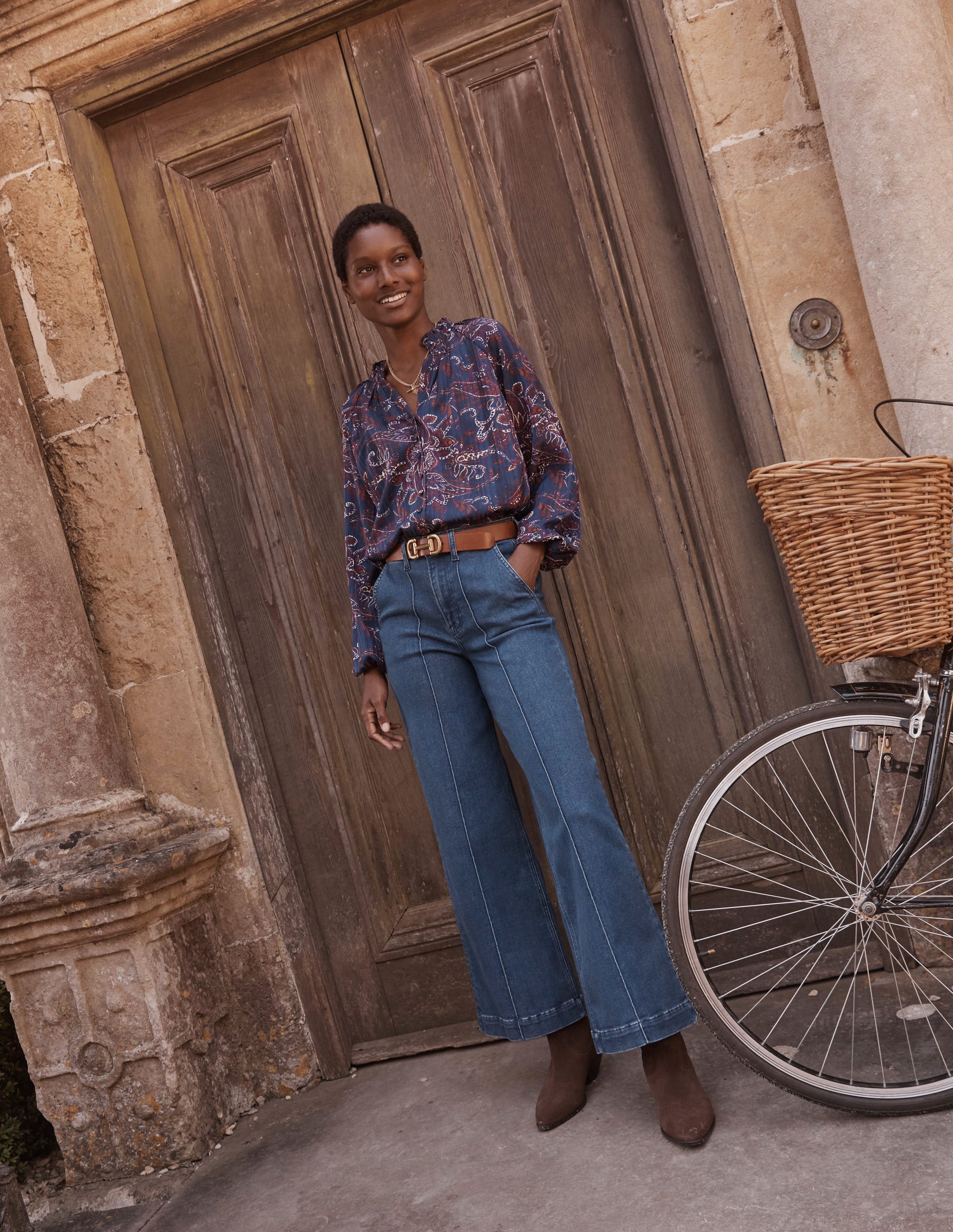 Wide Leg Seam Jeans-Vintage Blue - Image 6