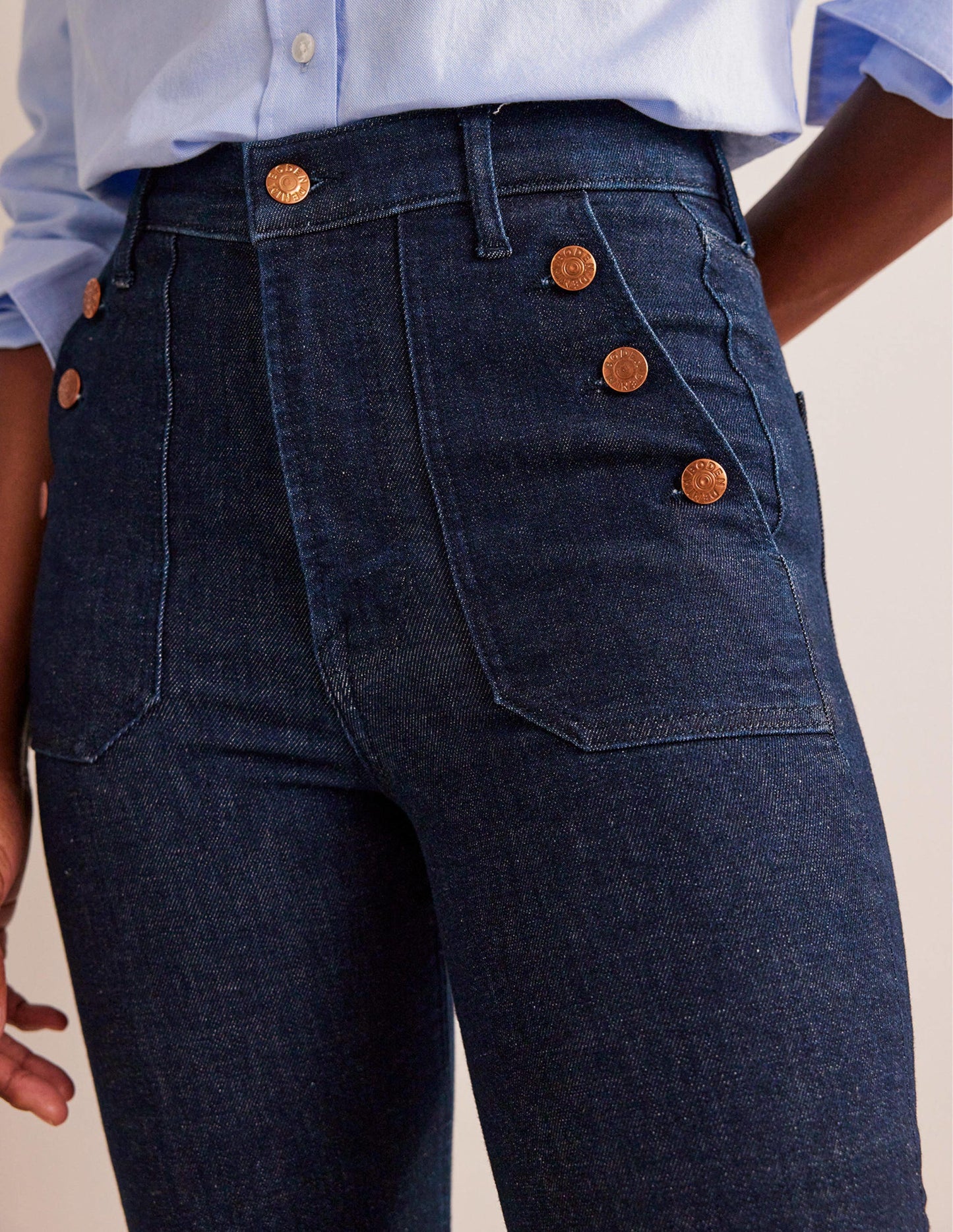 Jean droit avec poches plaquées-Indigo délavé