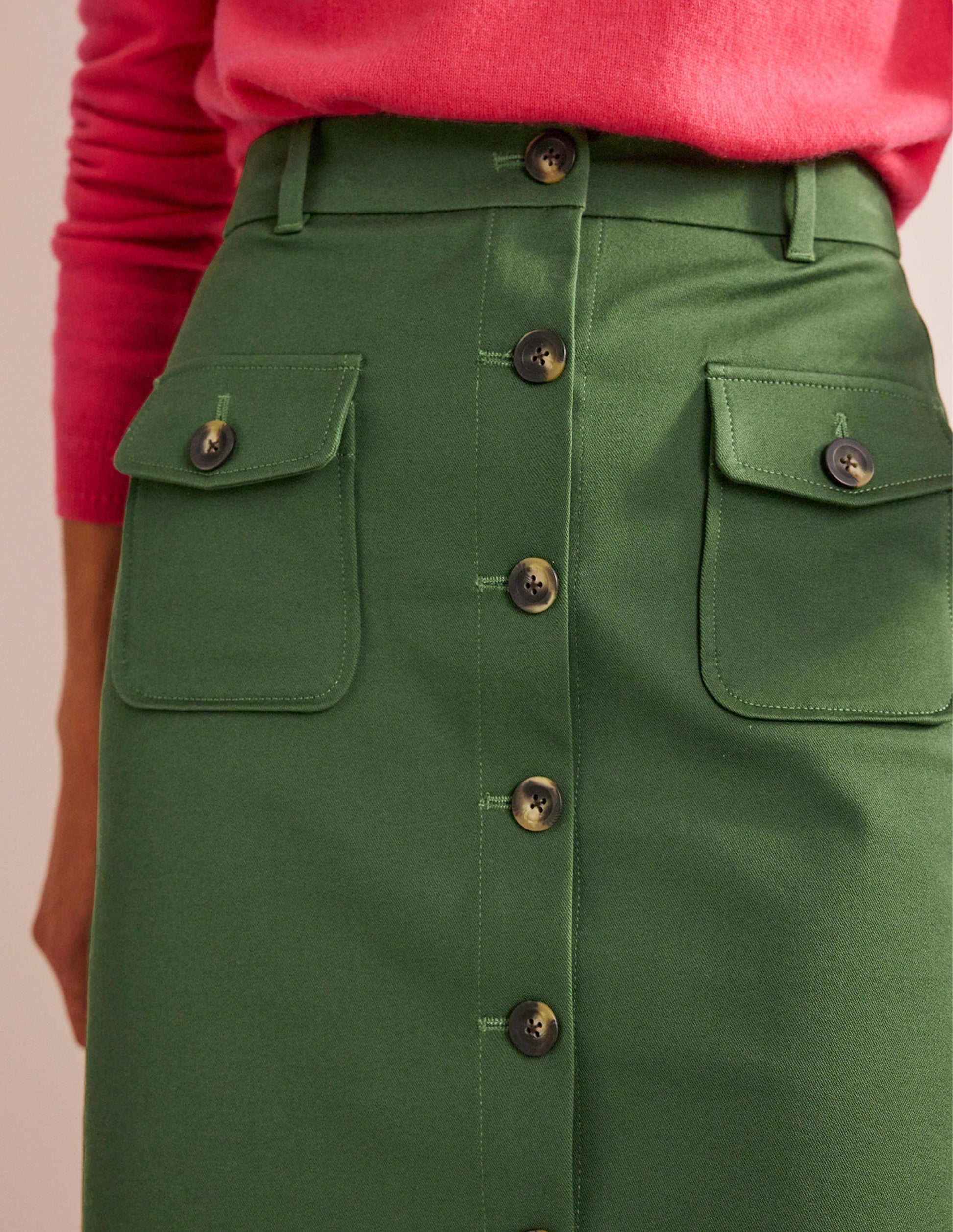 Jupe midi à poches style utilitaire-Vert hivernal-2