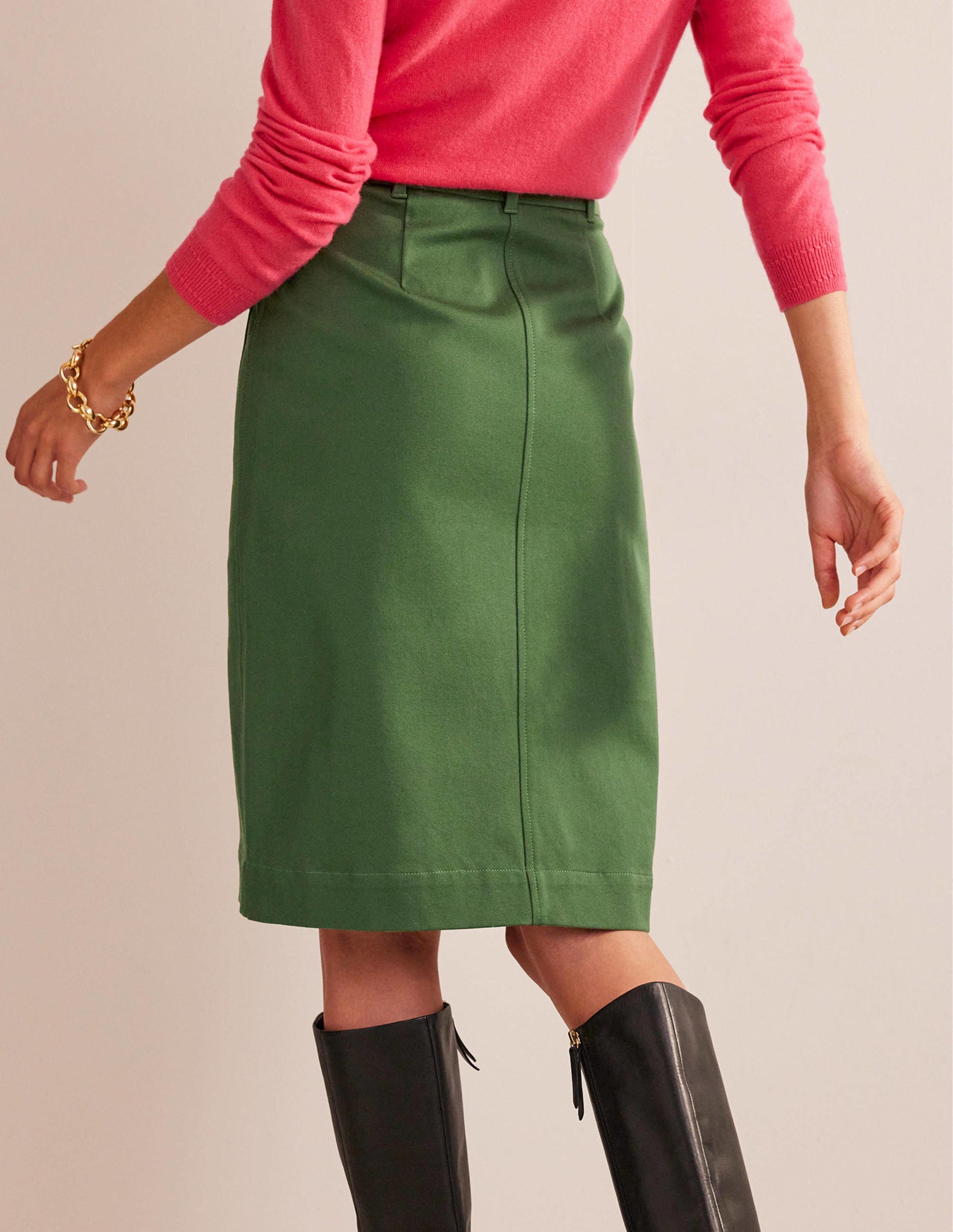 Jupe midi à poches style utilitaire-Vert hivernal-3