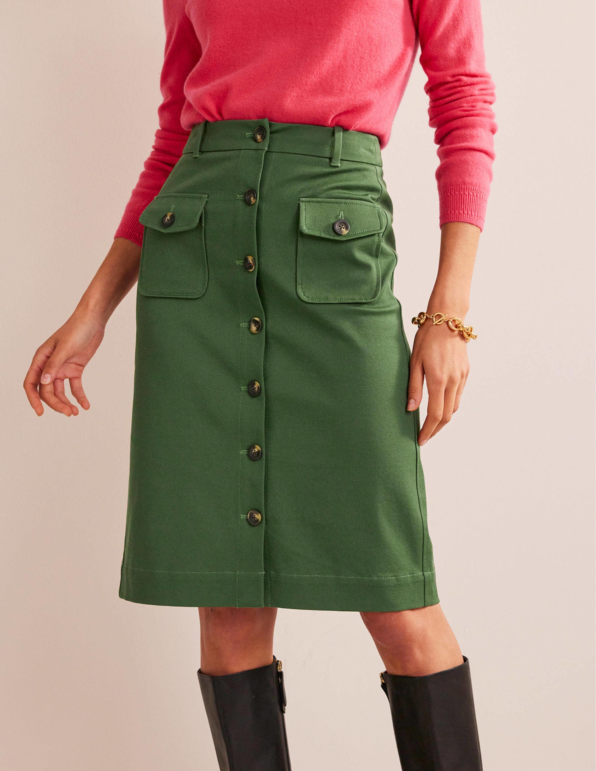 Jupe midi à poches style utilitaire-Vert hivernal - Image 4