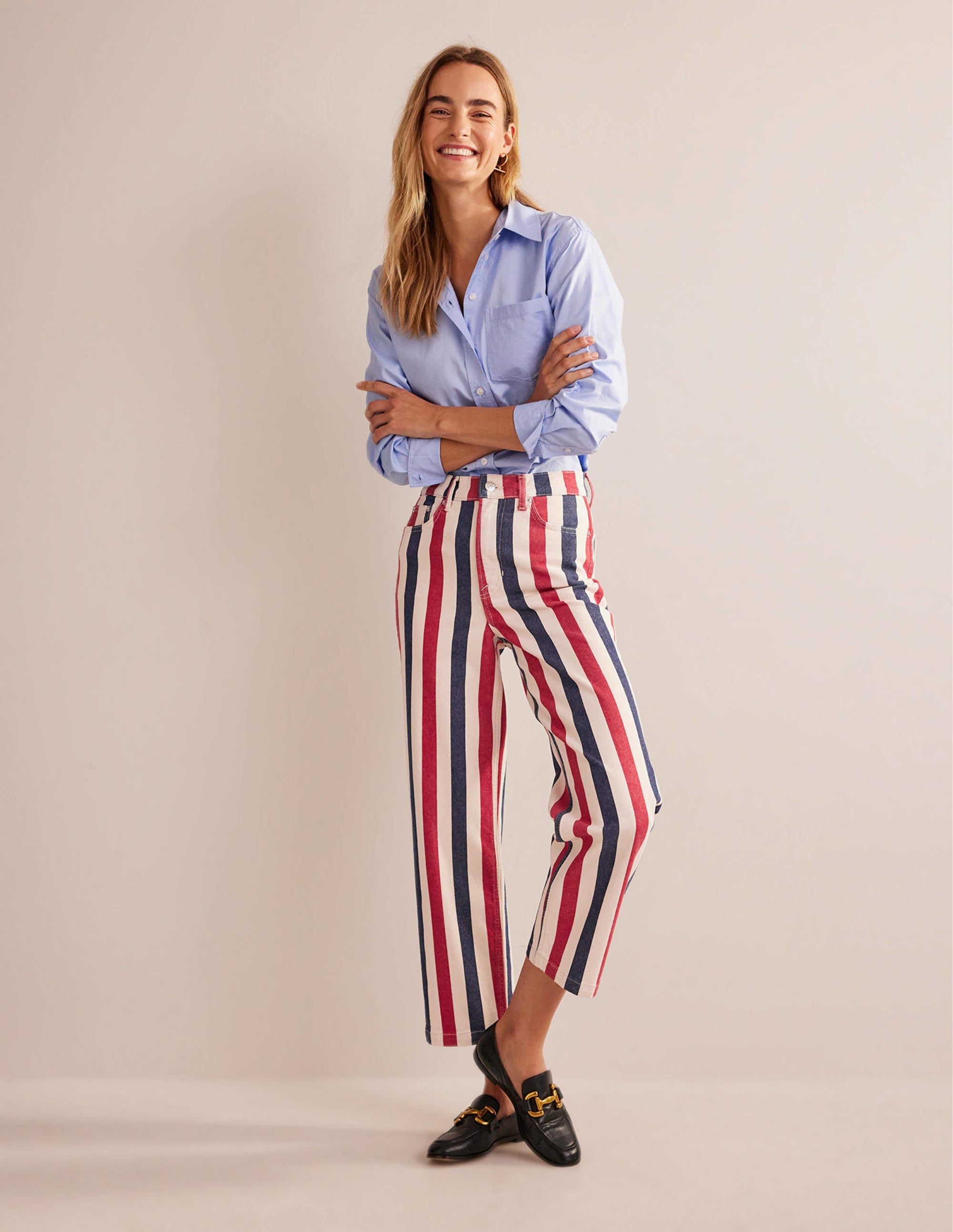 Pantalon droit rayé-Rayé rouge/bleu - Image 1