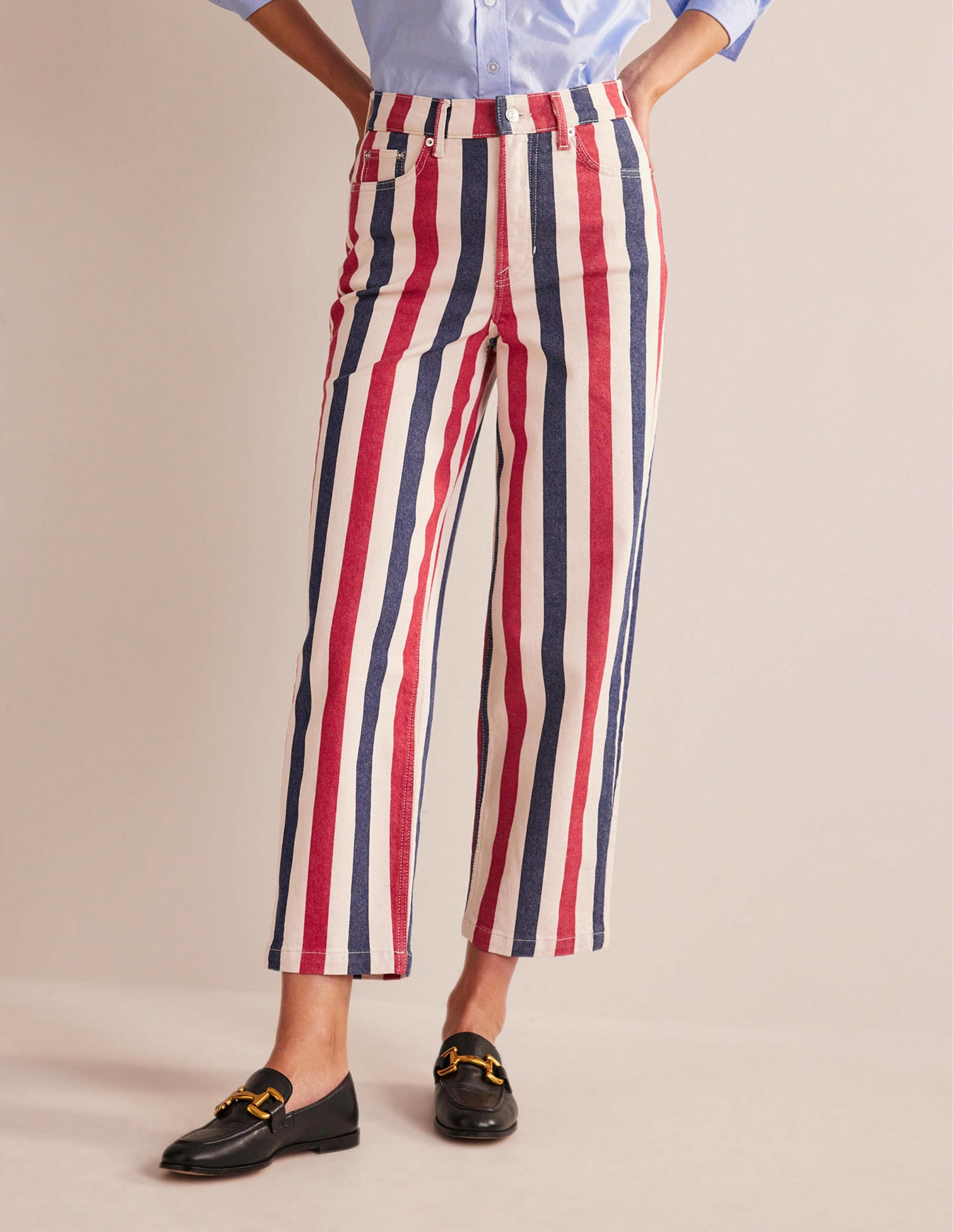 Pantalon droit rayé-Rayé rouge/bleu - Image 4