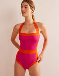 Maillot de bain dos-nu Santorini-Colourblock rose cerise