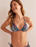 Haut de bikini Symi avec liens-Minuit, motif Kurbits Floral