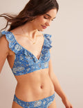 Haut de bikini col V Palermo à volant-Azur, motif Gardenia Grove