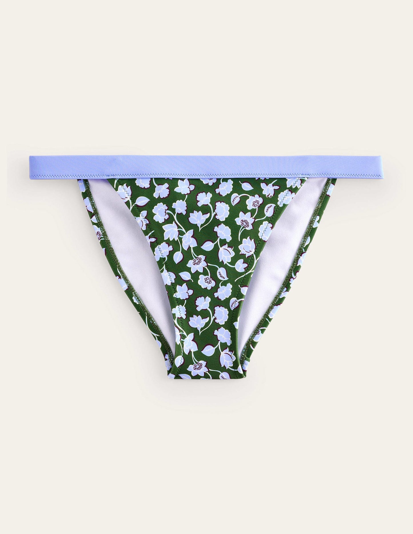 Tanga-Bikinihöschen-Wintergrün, Blaue Blumen