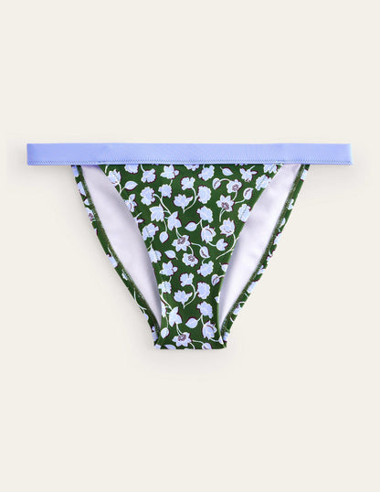 Tanga-Bikinihöschen-Wintergrün, Blaue Blumen