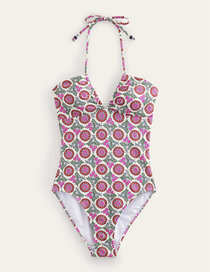Halterneck Bandeau Swimsuit-Gin Fizz, Sunflower Sprig-5