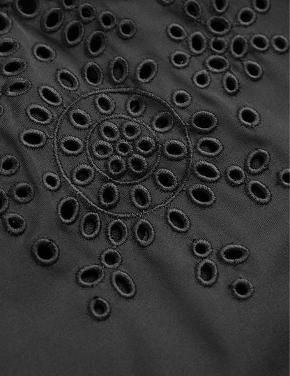 Maillot de bain col V à broderie anglaise-Noir-6